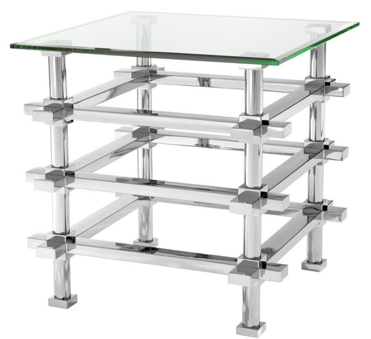 Casa Padrino Beistelltisch Glasplatte Silber H. Luxus Tisch - Edelstahl x 61 cm mit 61 Beistelltisch 61 x