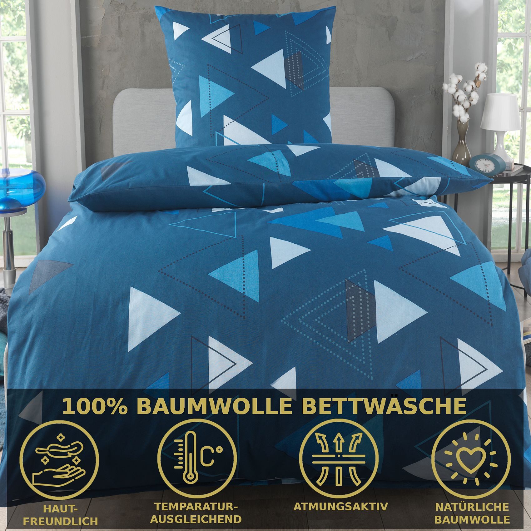 Malika Bettwäsche 135x200 + 80x80 cm atmungsaktiver Baummwoll Renforce Bettbezug, Renforce Baumwolle, 2 teilig, Für Allergiker geeignet, pflegeleicht, angenehm weicher Stoff