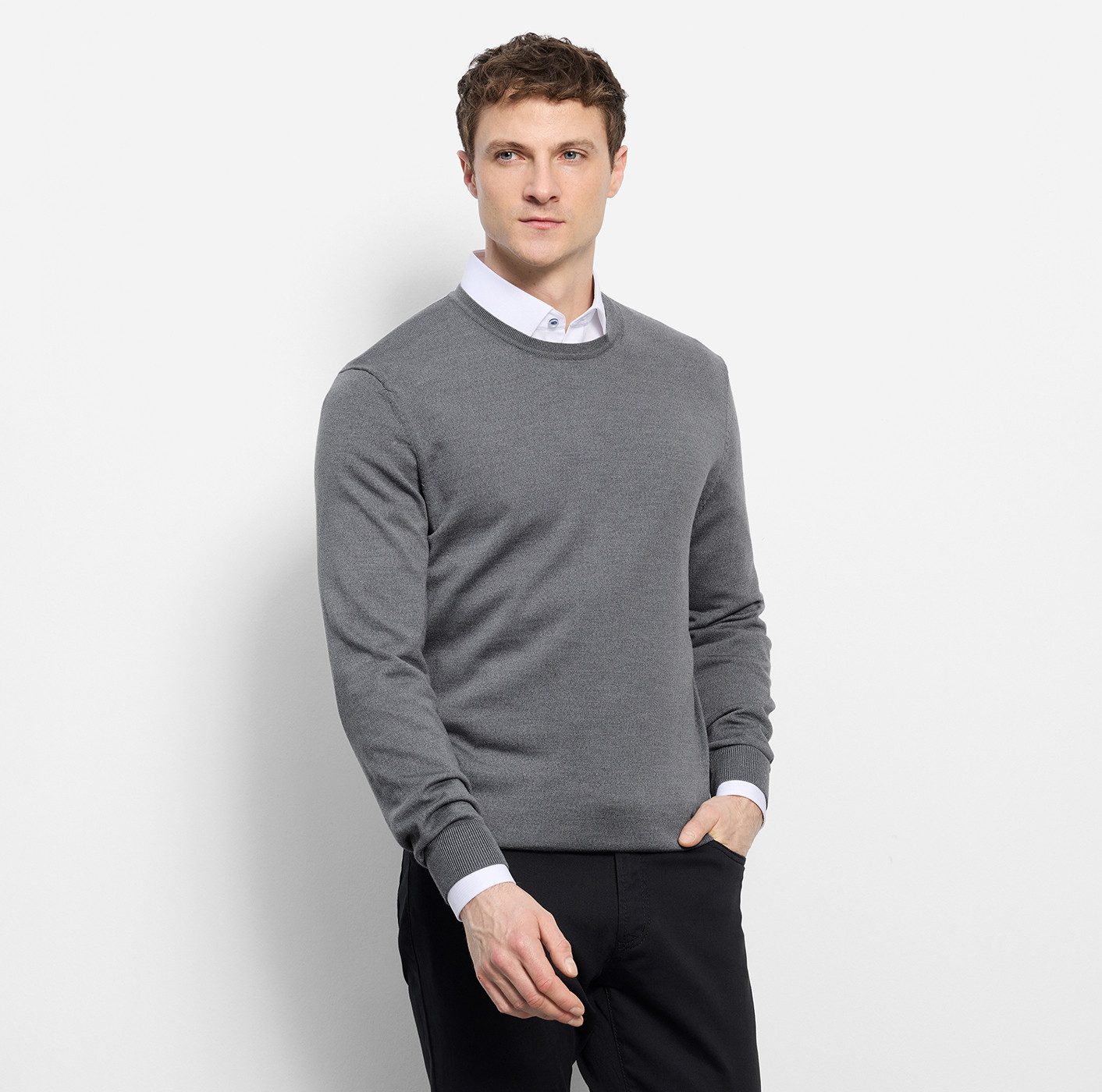 OLYMP Rundhalspullover OLYMP Strick Casual moderner Strickpullover