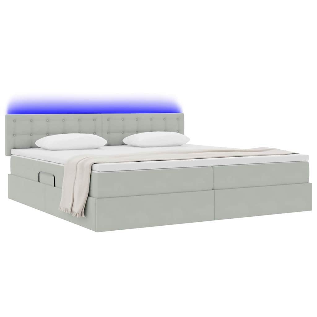 vidaXL Bed with Storage and LED Lighting, Light Grey, 200 x 200 cm, Velvet (1-piece)