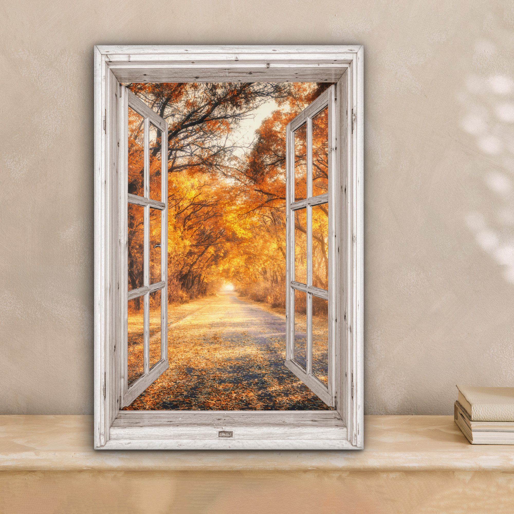 OneMillionCanvasses® Leinwandbild Wald - Herbst - Bäume - Weg - Natur - Fen günstig online kaufen