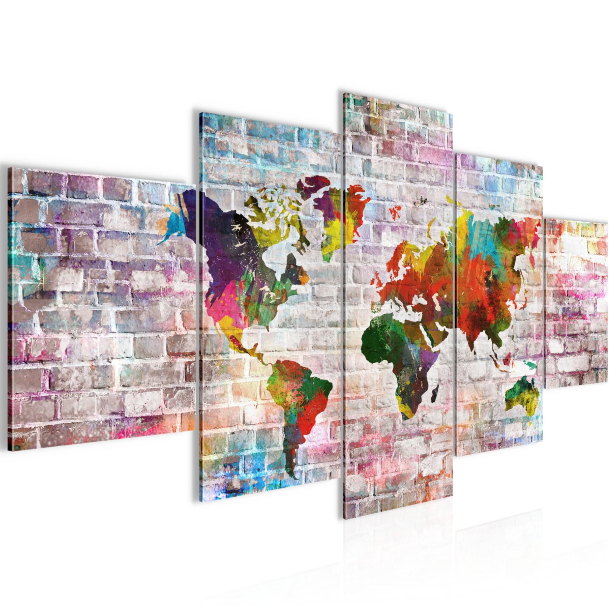 Runa Art Wandbild Bilder Weltkarte 5 Teilig Wanddekoration Design Bunt 106951a, 200L x 100B cm