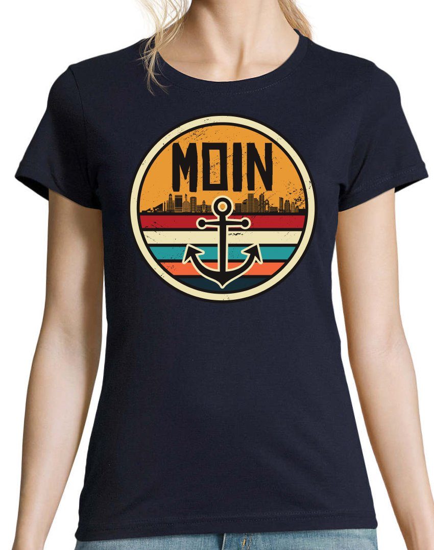 Spruch Designz Navyblau mit Damen Spruch T-Shirt Moin Print Logo Print-Shirt Anker Youth und