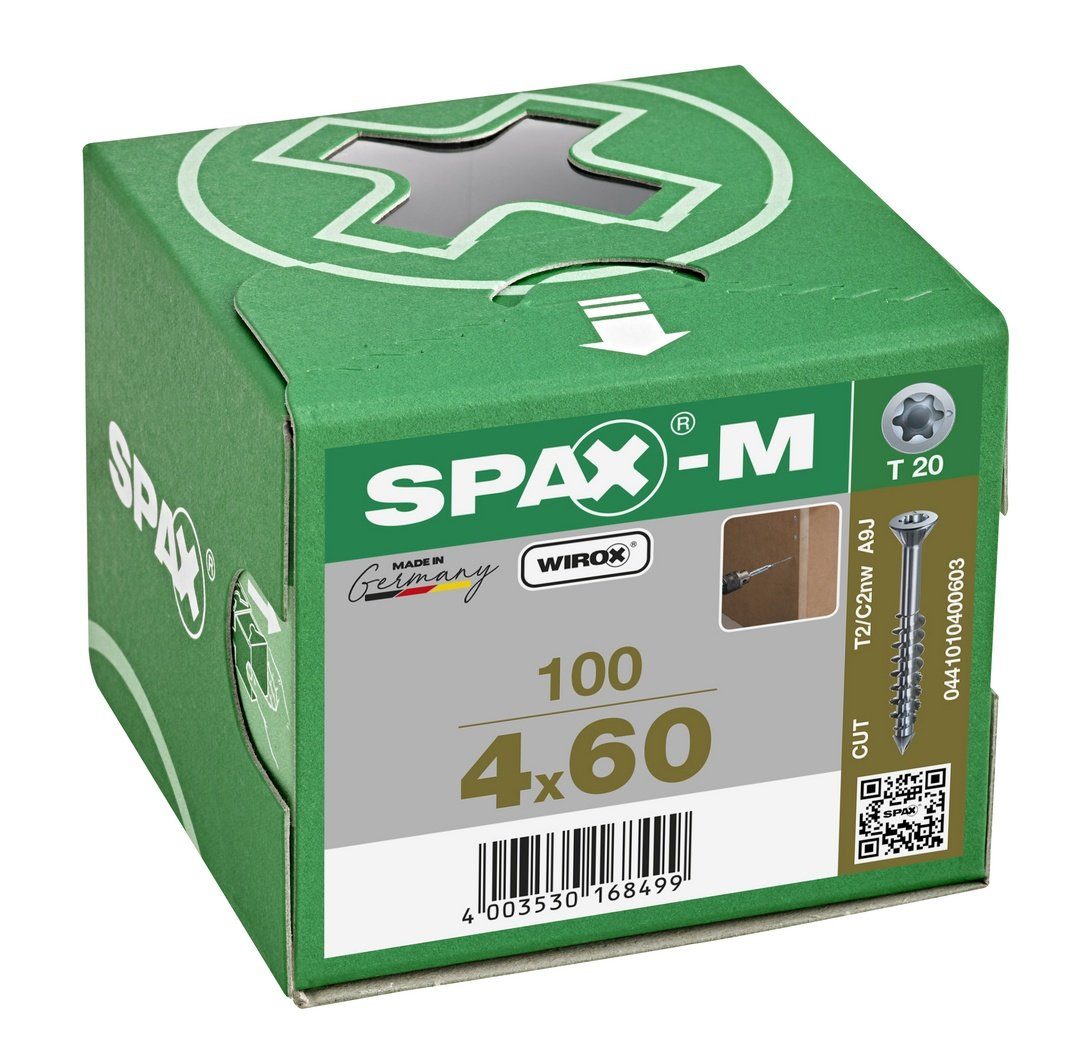 SPAX-M, SPAX weiß (Stahl St), 100 mm 4x60 Spanplattenschraube verzinkt,
