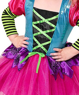 Karneval-Klamotten Hexen-Kostüm buntes Hexenkleid mit Hexenhut Kinder, Kinderkostüm Mädchenkostüm Halloween Kleid mit Hut