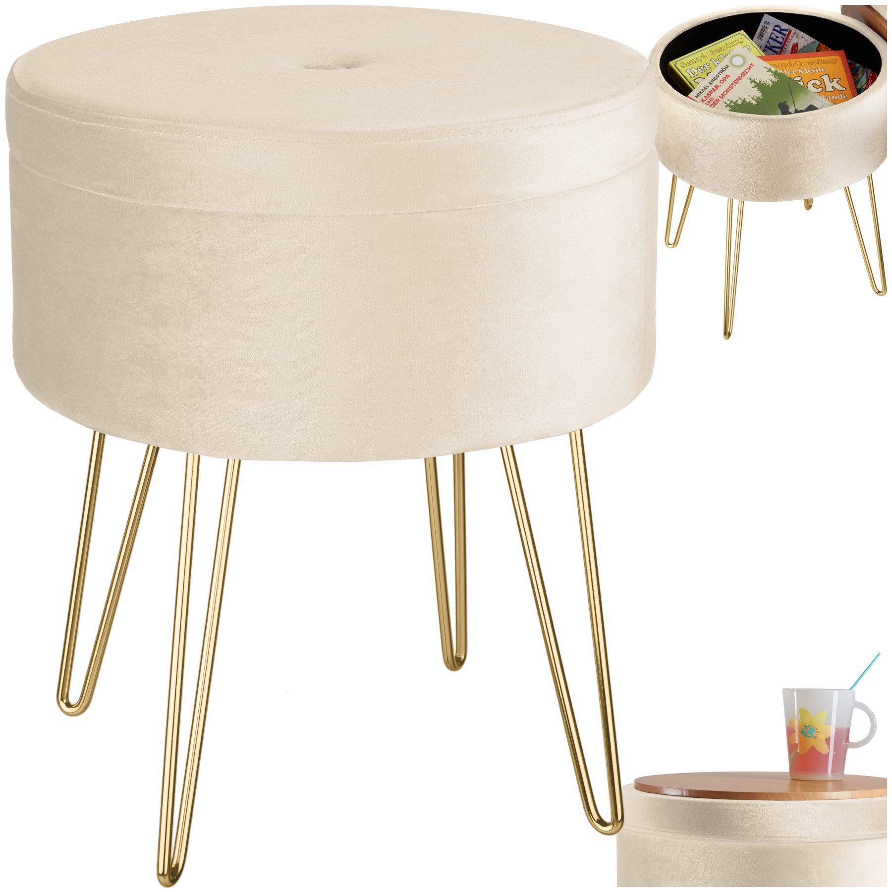 tectake Sitzhocker Schminkhocker Ava gepolstert in Samtoptik 300kg mit Stau günstig online kaufen