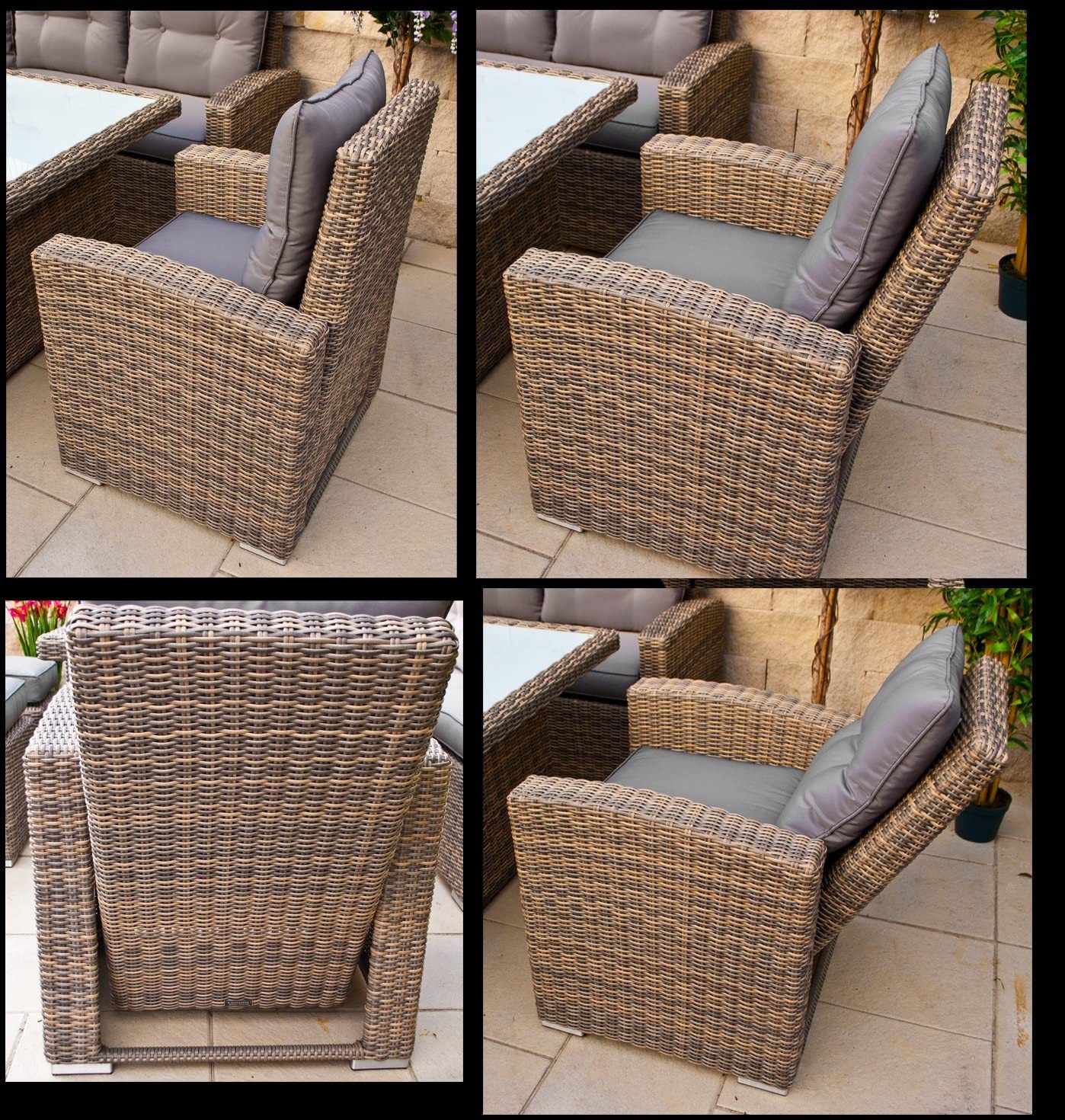 Ragnarök Möbel-Design Gartenlounge-Set Dining Lounge Wieland XL, (Set, 1 Ecklounge, 2x Hocker, 1x Hochlehner Sessel, Alu, Polyrattan), Sitzpolster ca. 16 cm dick