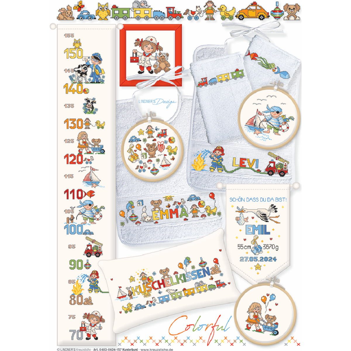 Lindner´s Kreuzstiche Kreativset Lindner´s Kreuzstich Zählmuster Vorlage "Kunterbunt Best of", 157, (embroidery kit by Marussia)
