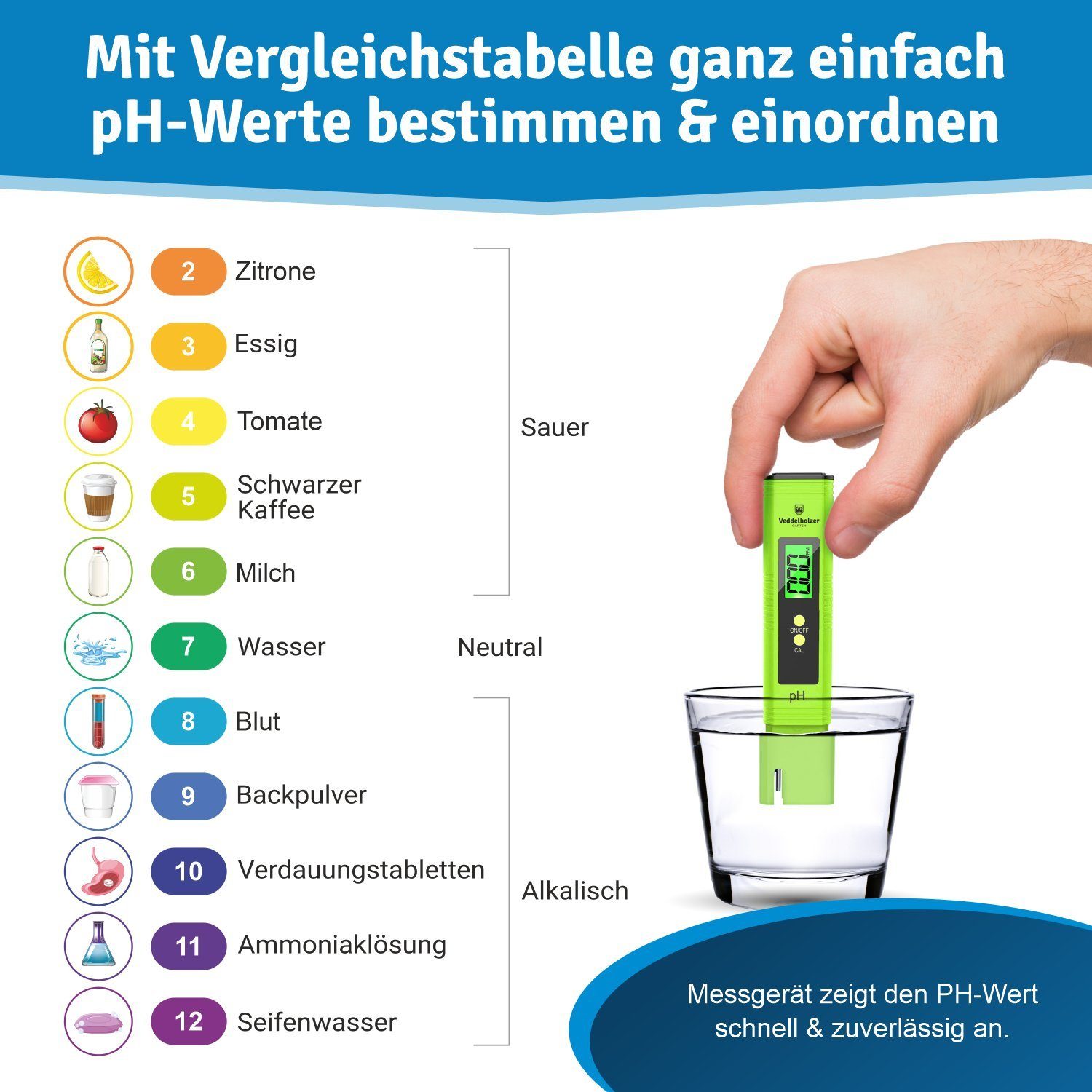 Veddelholzer Garten Pooltester pH Wert Messgerät pool Thermometer pH