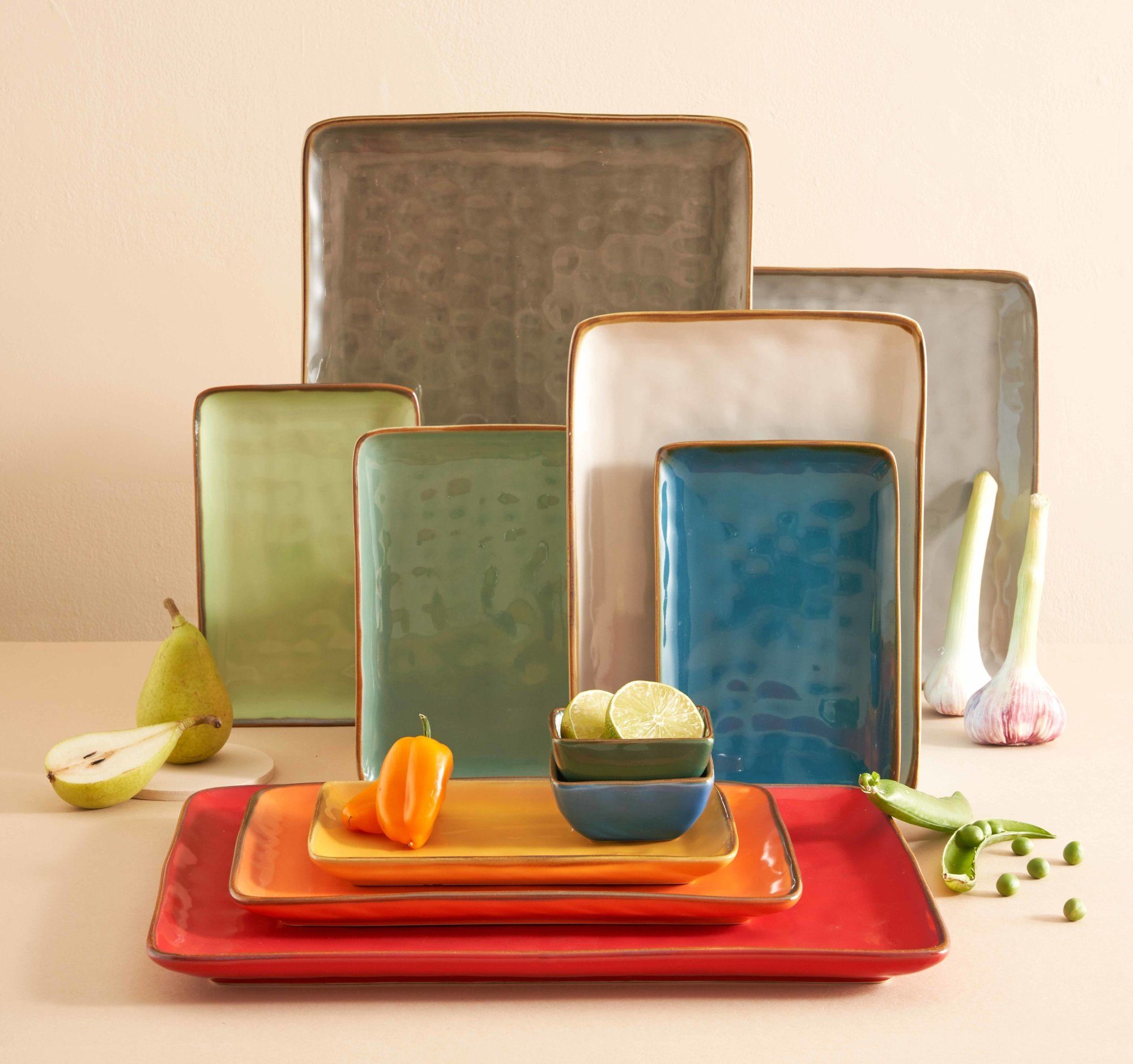 Rose & Tulpani Servierplatte Teller rechteckig Servierteller Platte 27x19cm Concerto gelb, Steingut, (1-tlg), rustikaler Vintage-Look