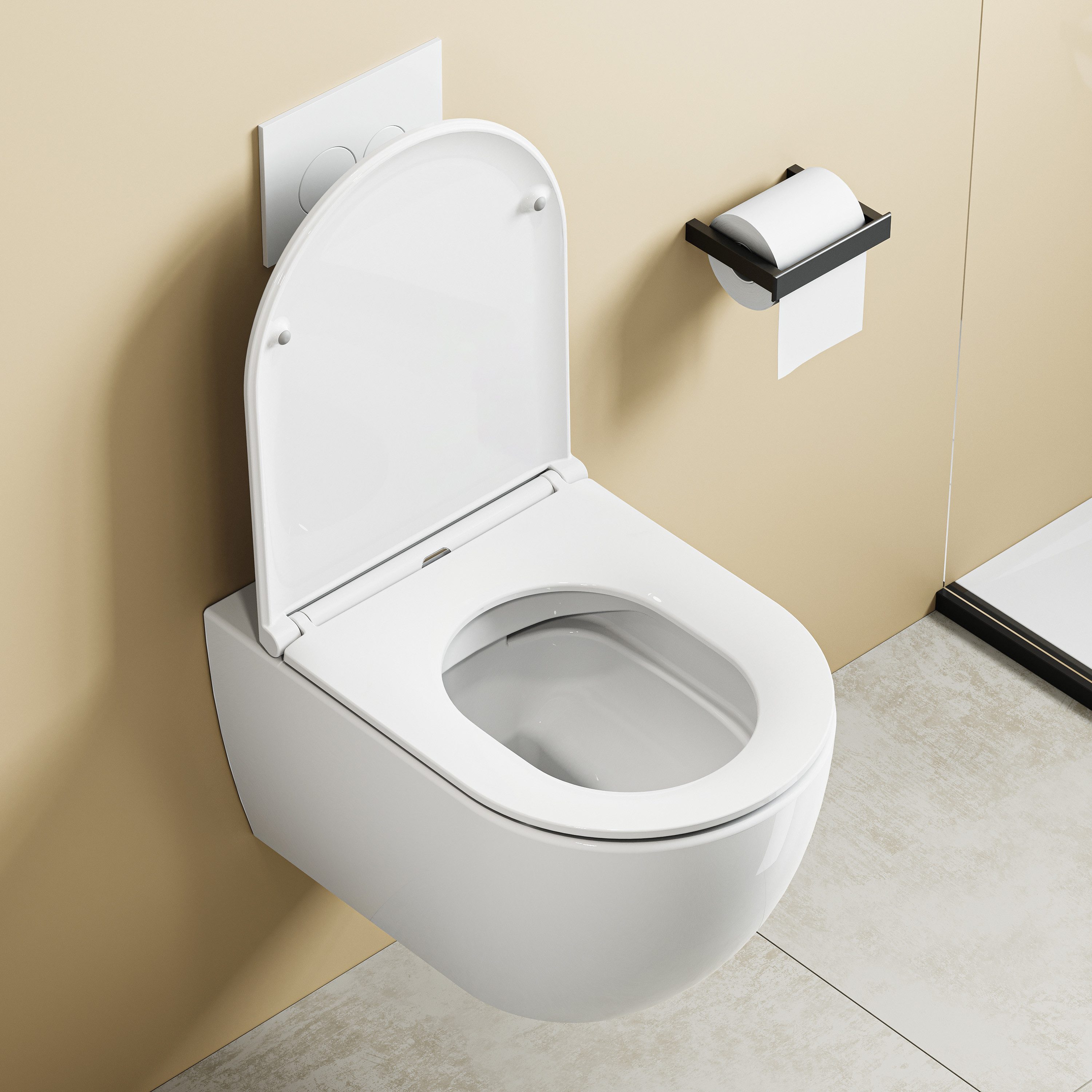 HOROW Vorwandelement WC Toilette Komplettset hänge wc Set Komplett, Hänge WC mit WC Sitz mit Absenkautomatik, Toilette Komplettset, Toilette mit Spülkasten – Bild 3 von 5