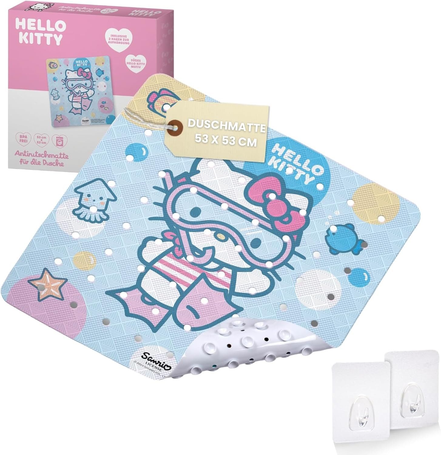 KTN Dr. Neuberger GmbH Duschmatte Hello Kitty Anti-Rutsch-Matte für die Dusche, rutschhemmend beschichtet, schimmelresistent, antibakteriell, 53x53cm