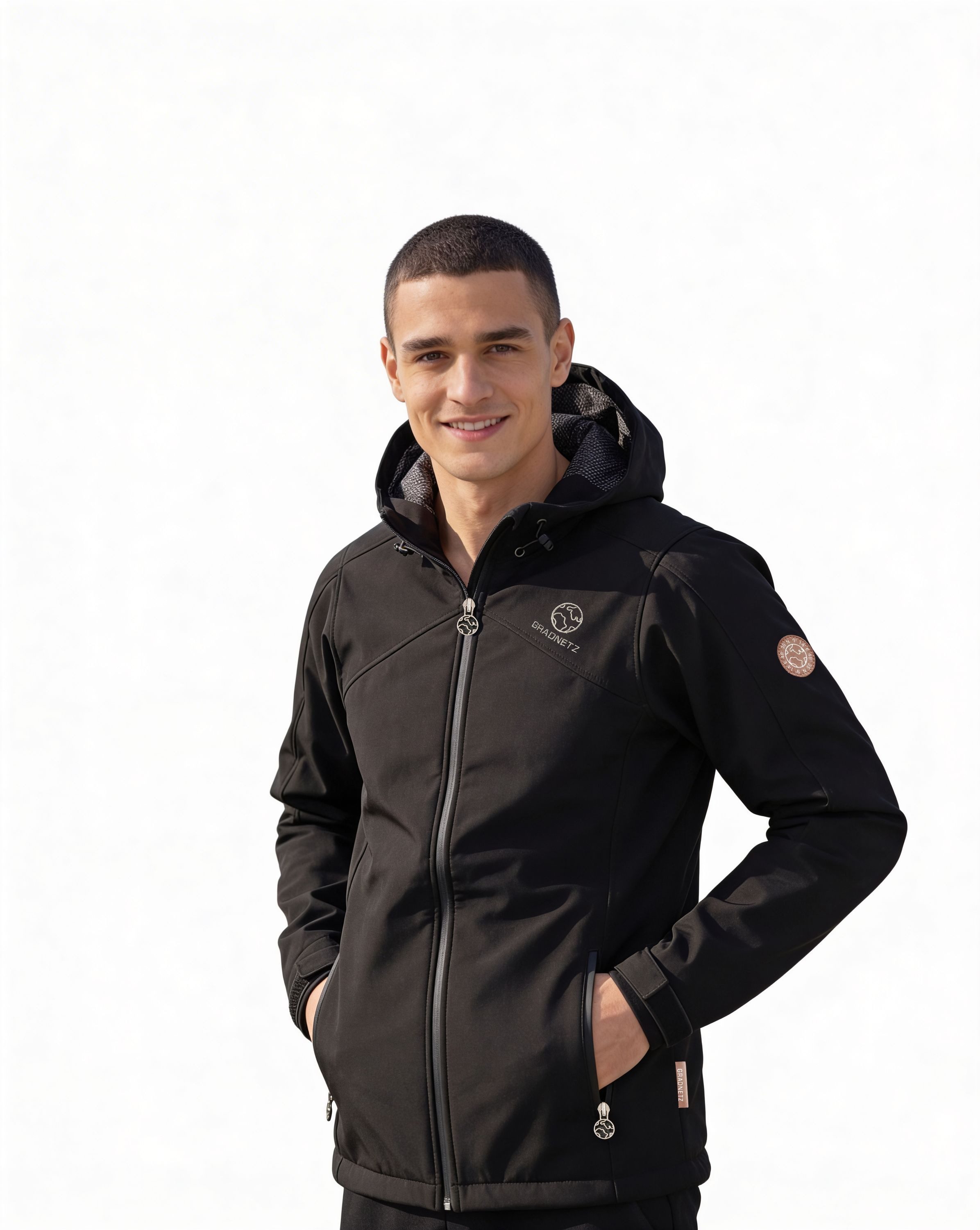 Gradnetz Softshelljacke Herren schwarz (1-St) Kapuze mit Gummizug
