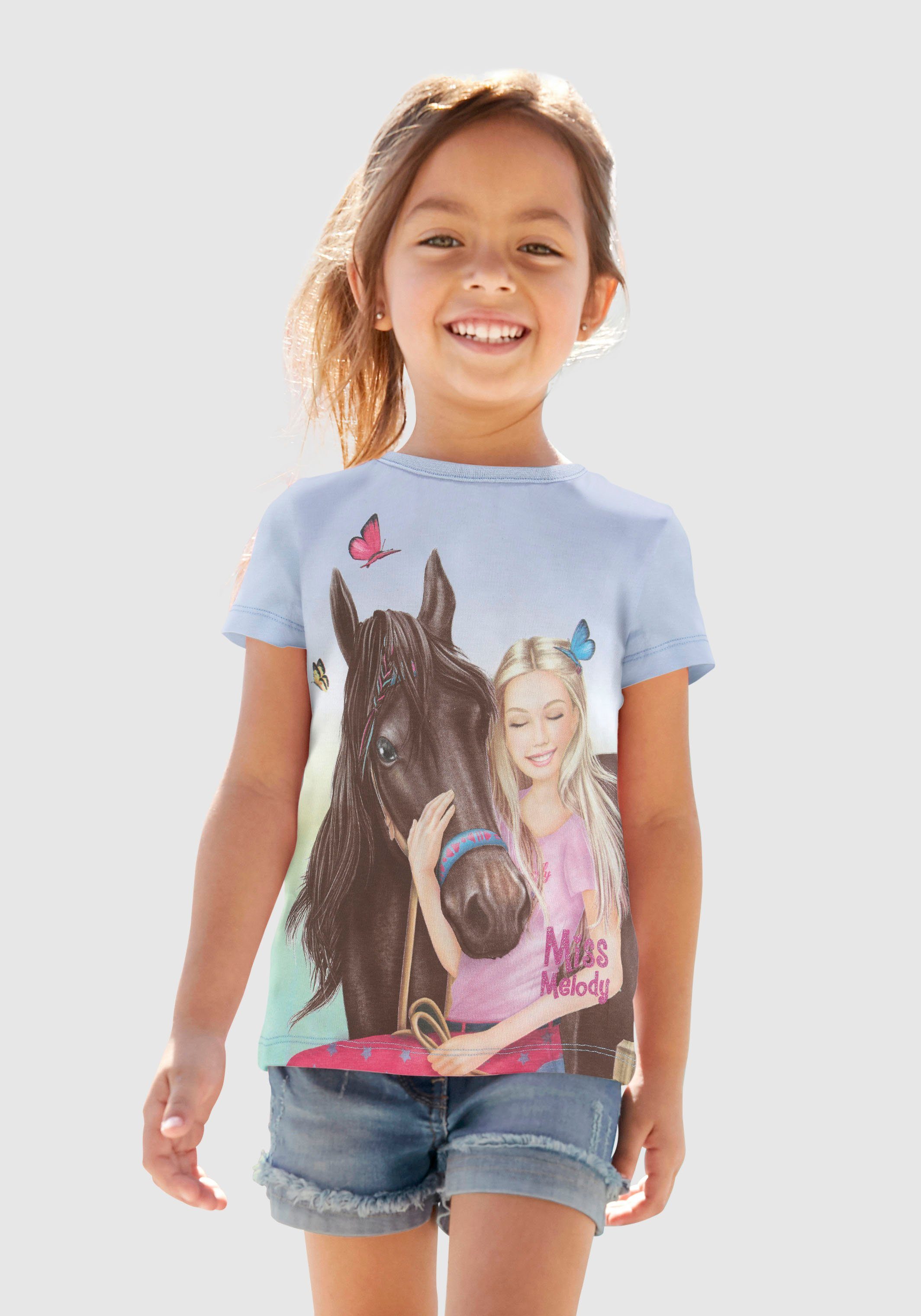 Miss Melody hellblau schönem Pferdemotiv mit T-Shirt