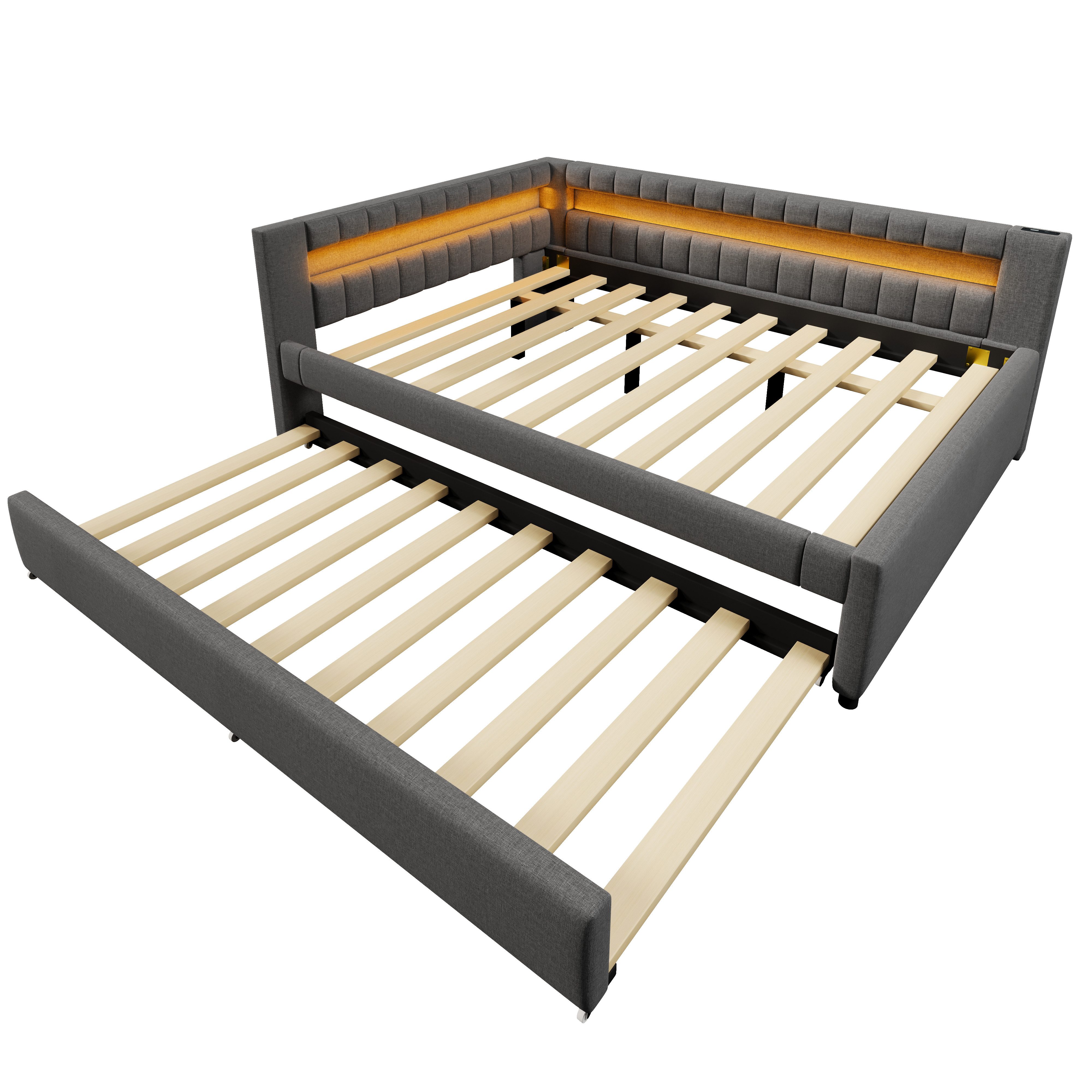 MODFU Schlafsofa Polsterbett, 140x200 mit LED-Lichtleiste günstig online kaufen