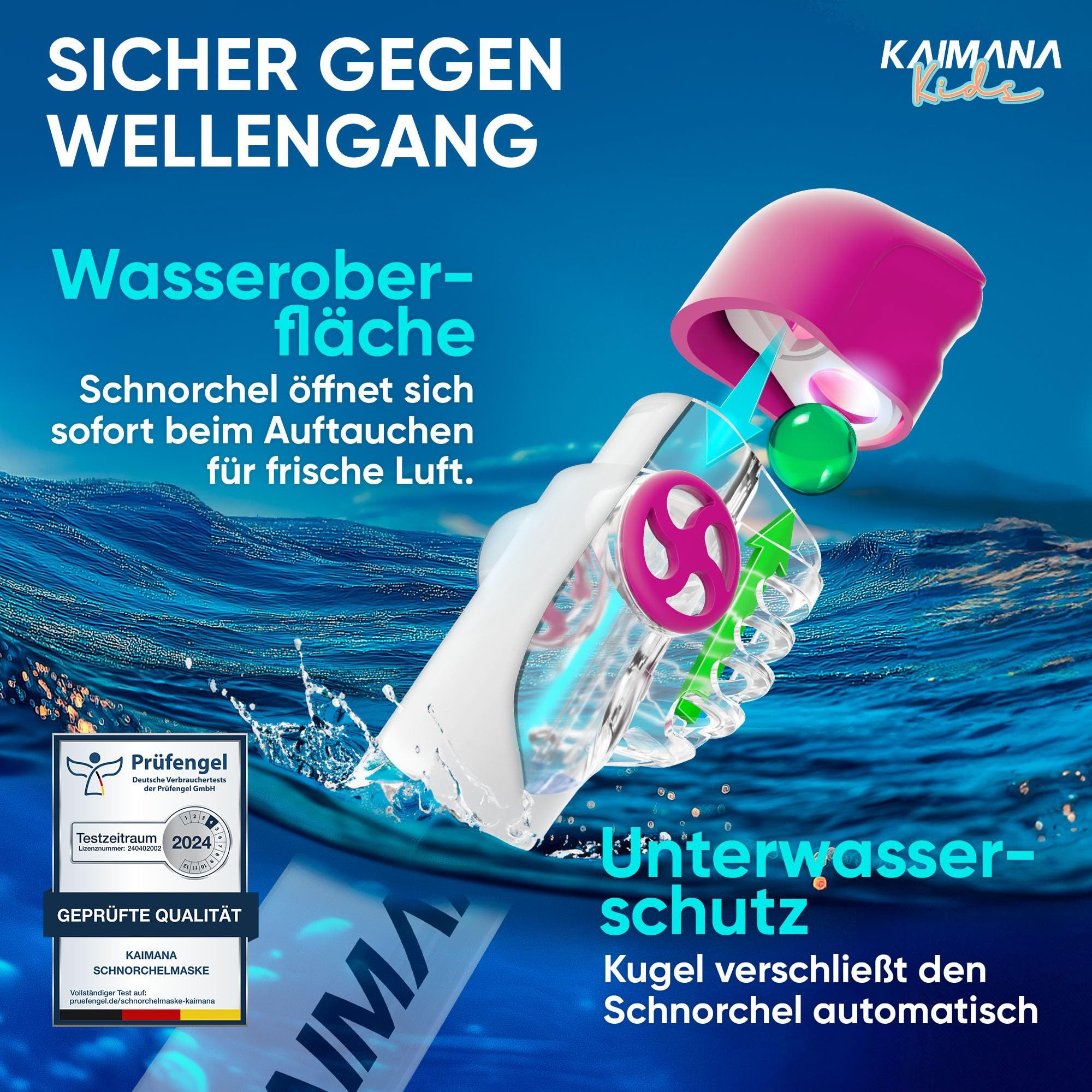 KAIMANA Tauchermaske - Die Preisgekrönte Schnorchelmaske Kinder inkl. Tragetasche, (Taucherbrille Kinder 4 Jahre - Kinder Schnorchelmaske), absolut CO₂ sichere Tauchmaske Kinder - Tauchermaske Kinder