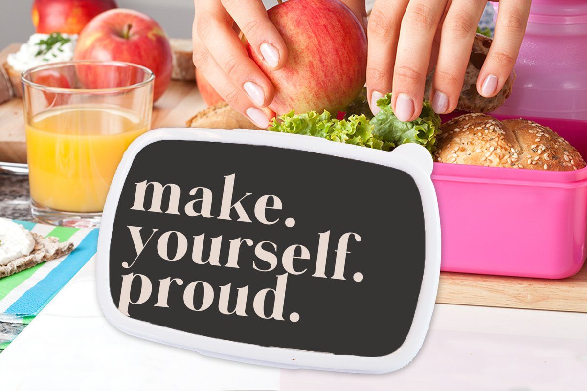 Lunchbox Erwachsene, Kunststoff Kinder, stolz Snackbox, Brotdose (2-tlg), Zitate - Selbstliebe Kunststoff, - MuchoWow - dich Mädchen, Text, Selbstvertrauen rosa Mach Brotbox für -