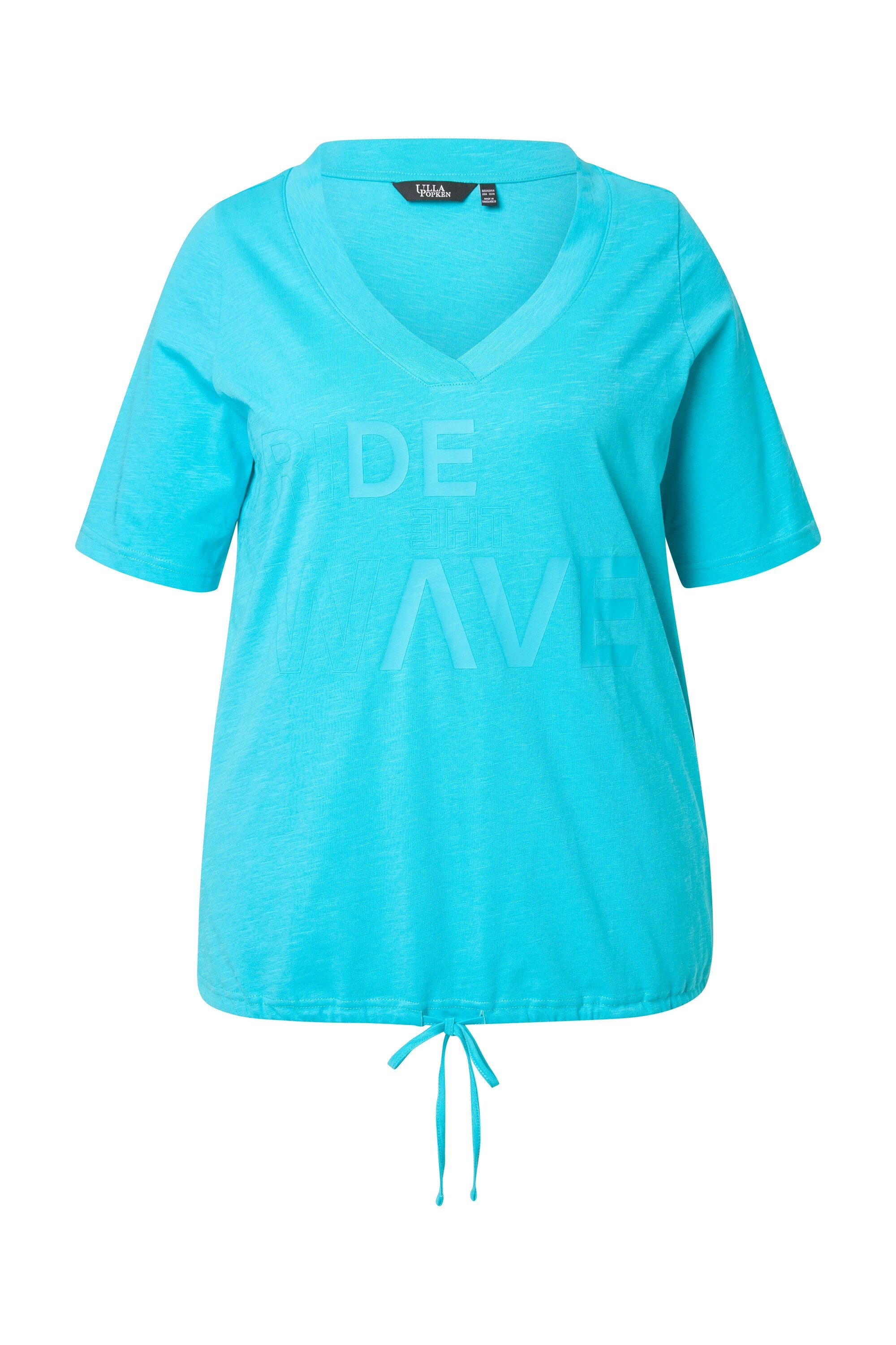 Ulla Popken T-Shirt T-Shirt Schriftdruck Saumband V-Ausschnitt Halbarm günstig online kaufen