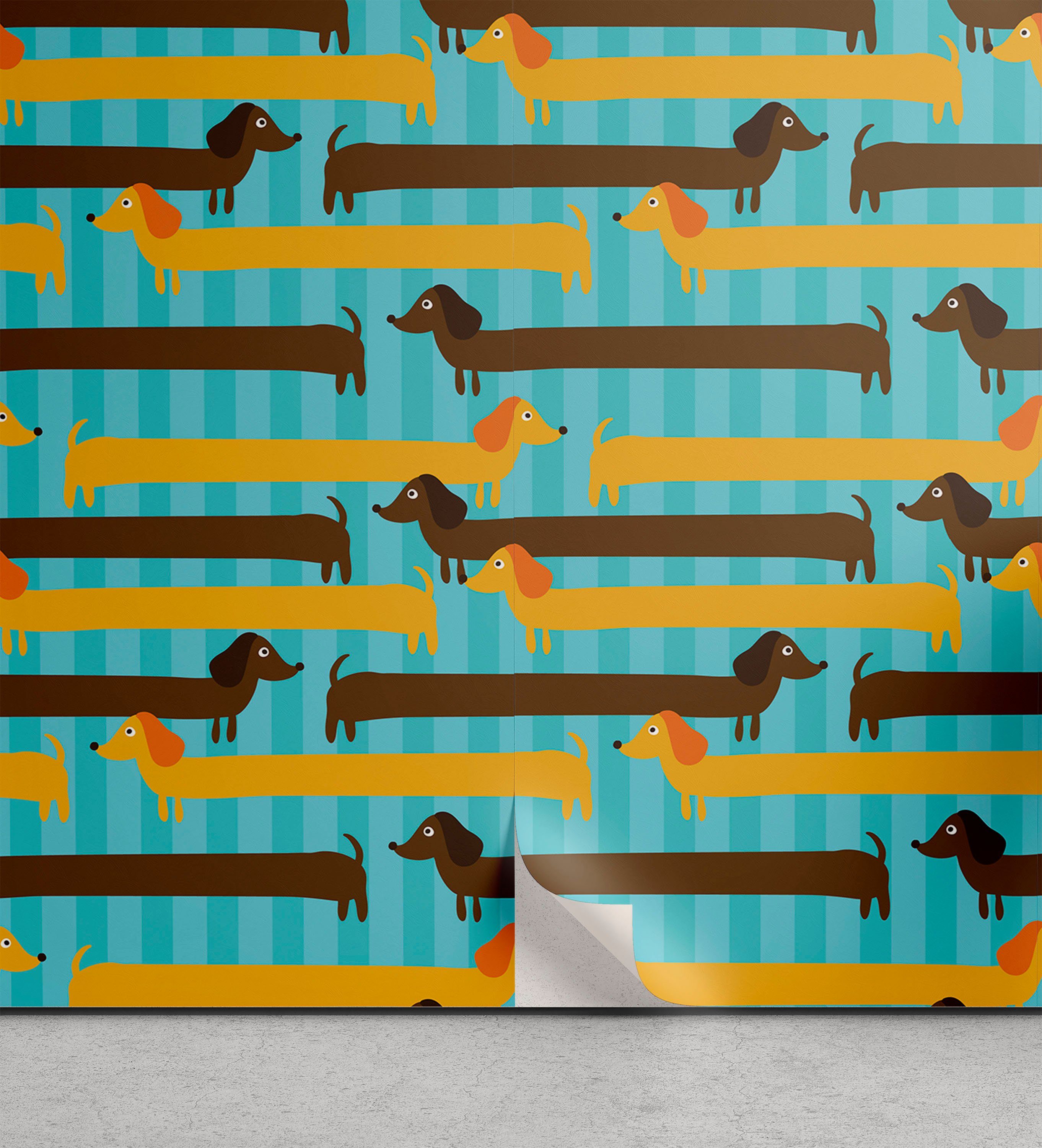 Abakuhaus Vinyltapete selbstklebendes Wohnzimmer Küchenakzent, Hunde Blauer Hintergrund Dackel Hunde