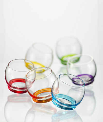 Crystalex Becher Wassergläser Crazy 390 ml 6er Set, Kristallglas, schwingen leicht hin und her, farbig