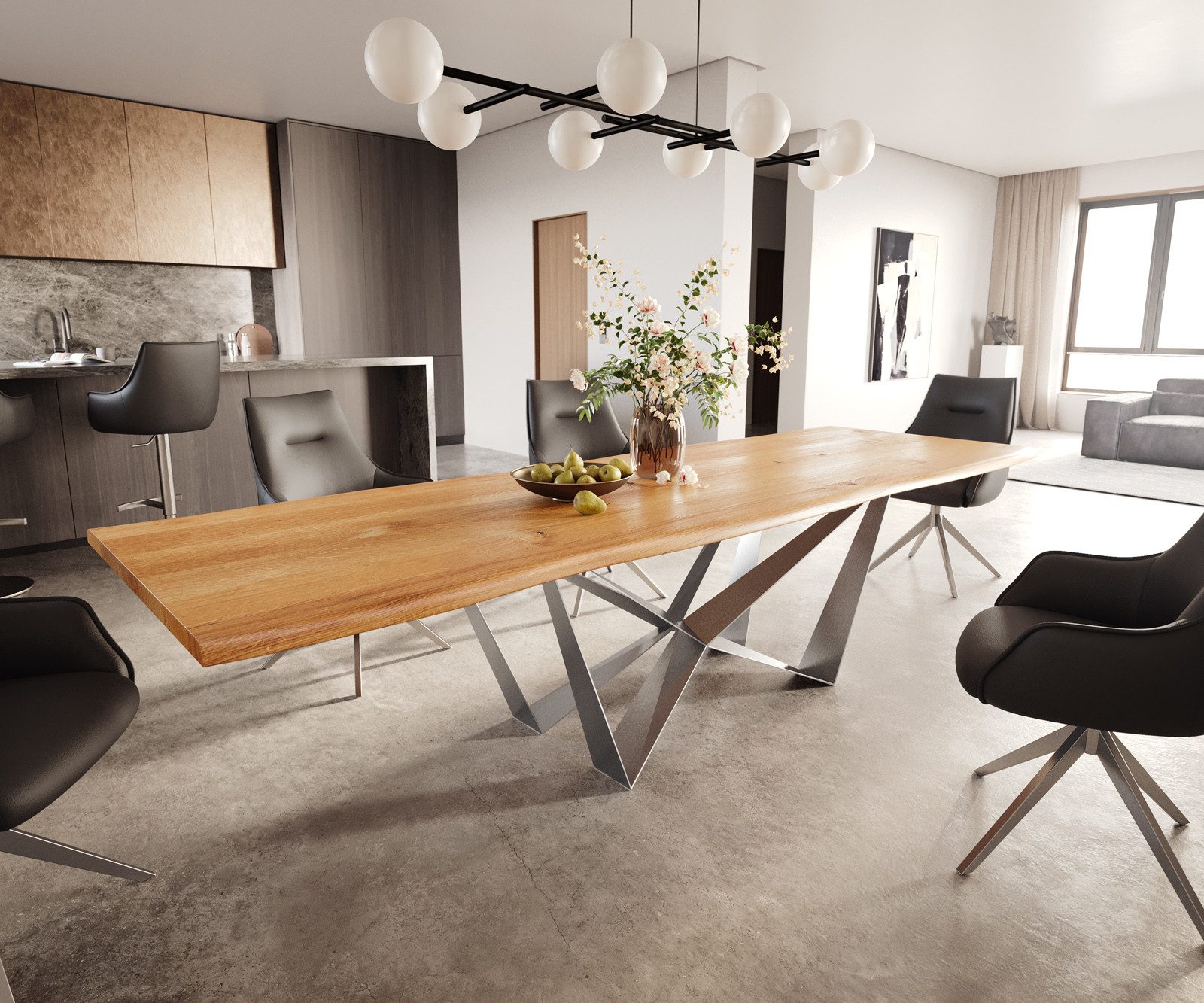 DELIFE Esstisch Edge, Eiche Natur 300x100x4 günstig online kaufen