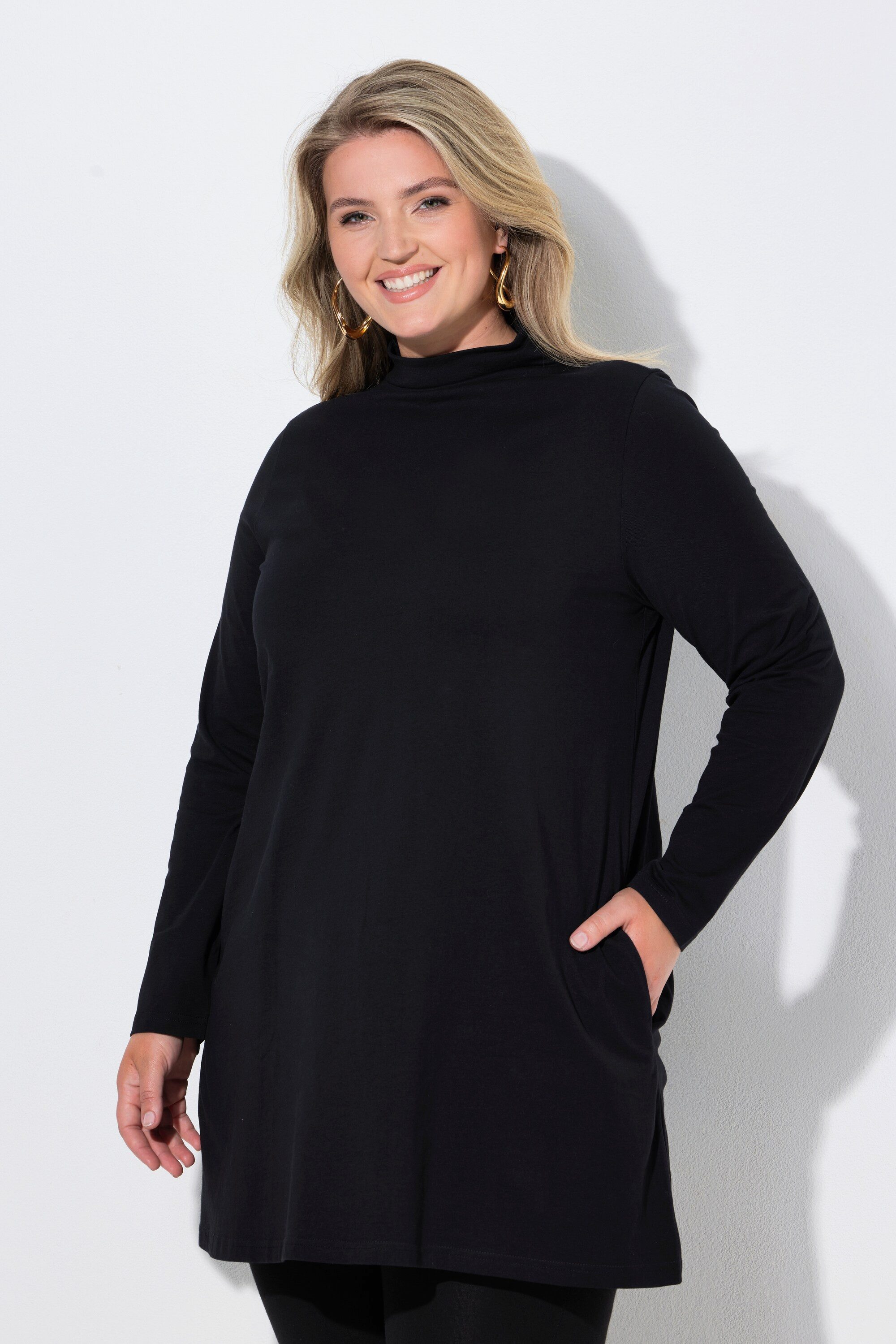 Ulla Popken Longshirt Longshirt A-Linie Stehkragen Langarm Taschen