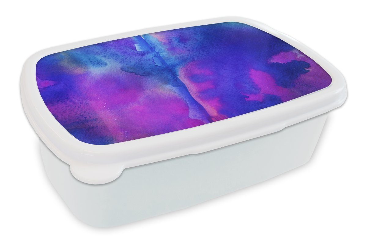 MuchoWow Lunchbox Aquarell - Blau - Farbton - Violett, Kunststoff, (2-tlg), Brotbox für Kinder und Erwachsene, Brotdose, für Jungs und Mädchen weiß