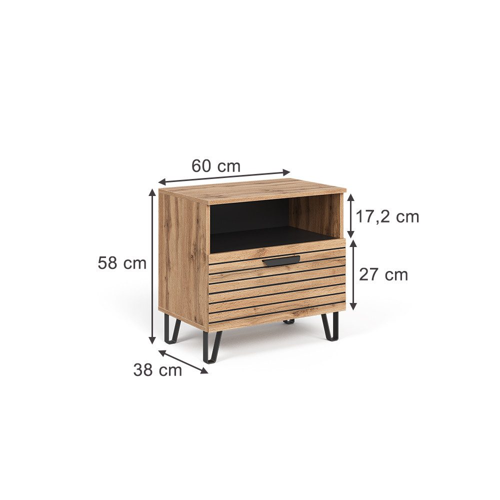 Vicco Nachtschrank Amber, Eiche Wotan, 60 günstig online kaufen