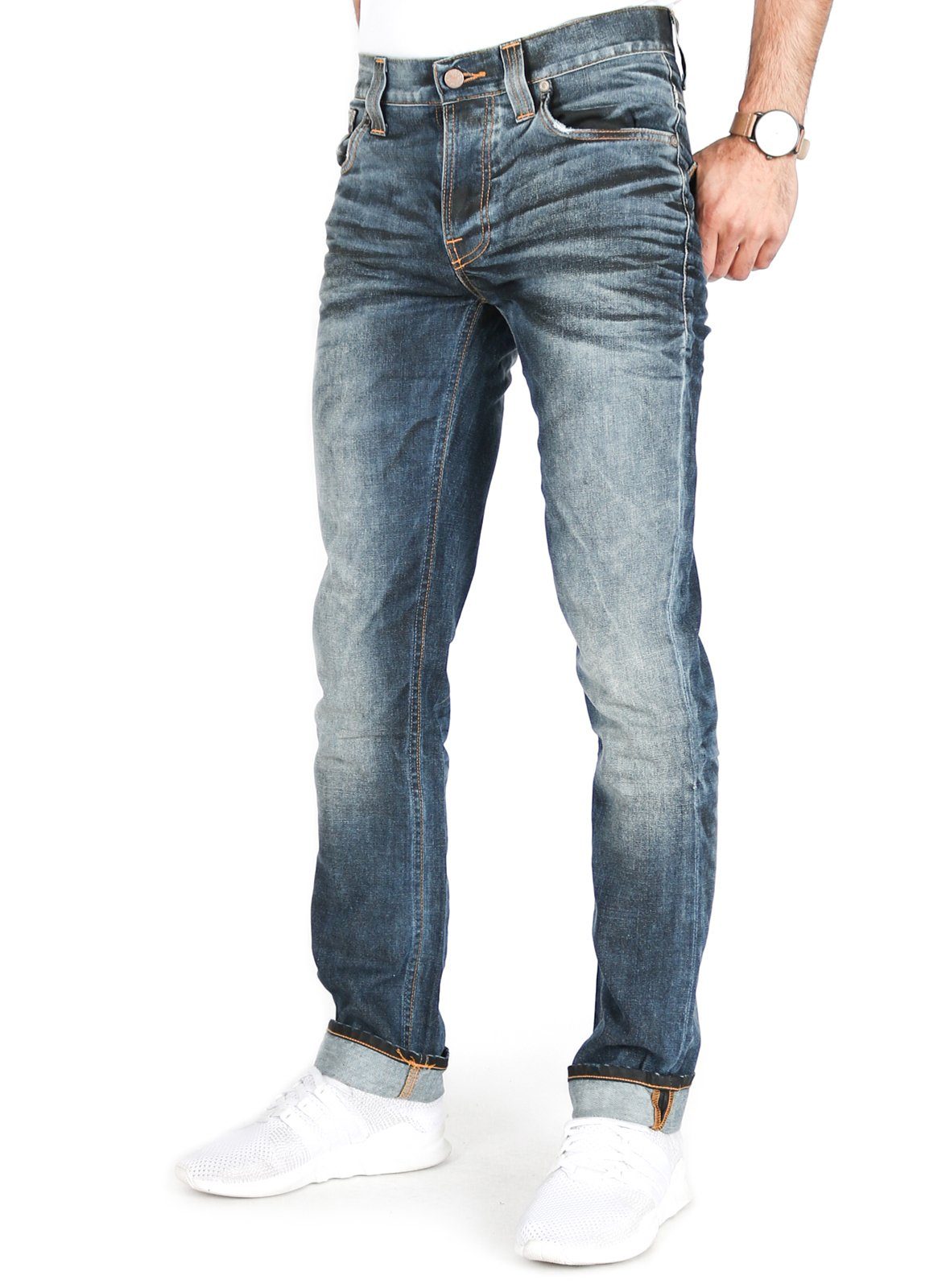 Denim Nudie Black Coated - Jeans Used Slim-fit-Jeans Tim leichtem Non-Stretch Grim aus Hose