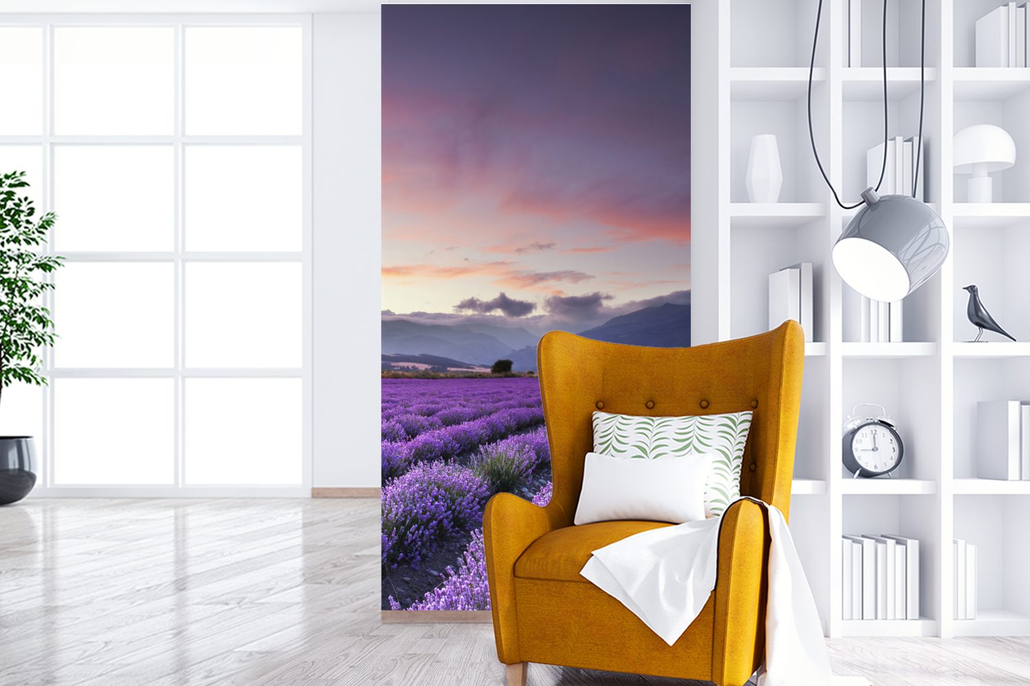 MuchoWow Fototapete Sonnenuntergang über Lavendel, Schlafzimmer (2 Vliestapete bedruckt, Matt, Küche, St), Wohnzimmer Fototapete für