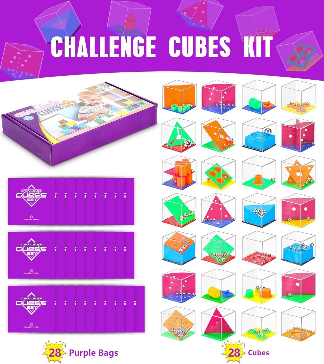 POPOLIC Lernspielzeug 28 Stück Geduldspiele für Kinder mit 28 lila Beutel - günstig online kaufen