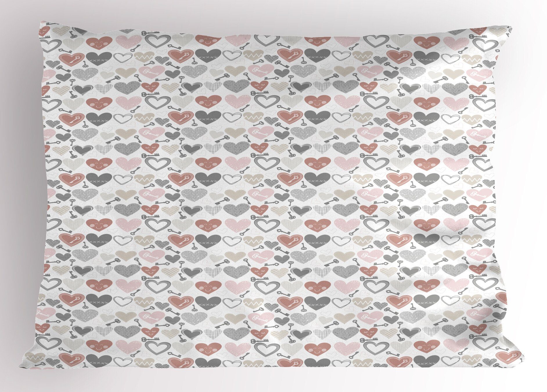 Kissenbezüge Dekorativer Standard King Size Gedruckter Kissenbezug, Abakuhaus (1 Stück), Valentinstag Herzen und Schlüssel