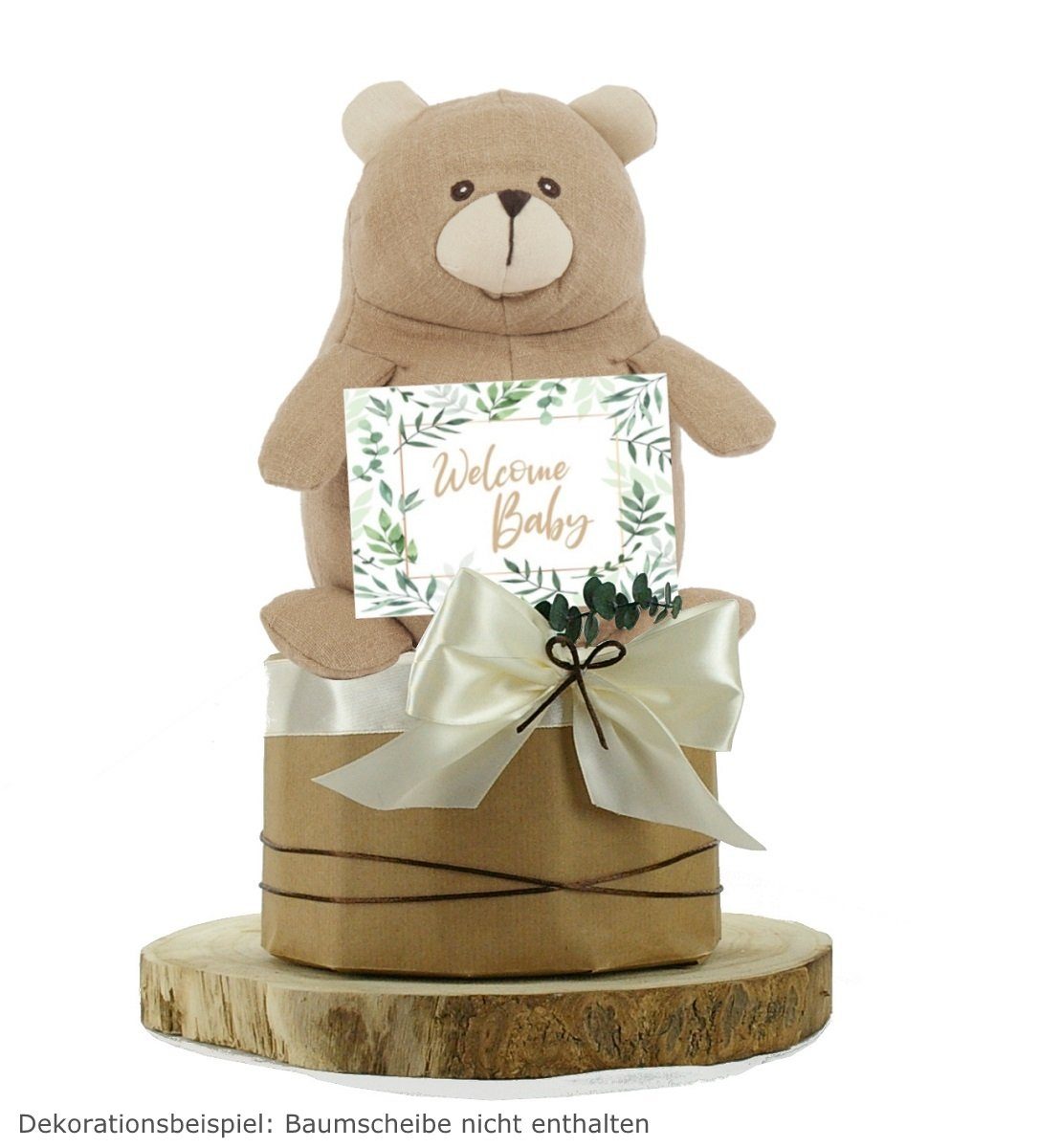 Neugeborenen-Geschenkset Windeltorte neutral, Kuschelbär aus 100% Leinen