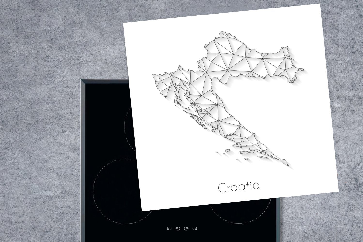in Herdblende-/Abdeckplatte (1 Vinyl, Linien cm, tlg), Arbeitsplatte Schwarz von Ceranfeldabdeckung, für und Weiß, Karte Kroatien 78x78 MuchoWow küche aus