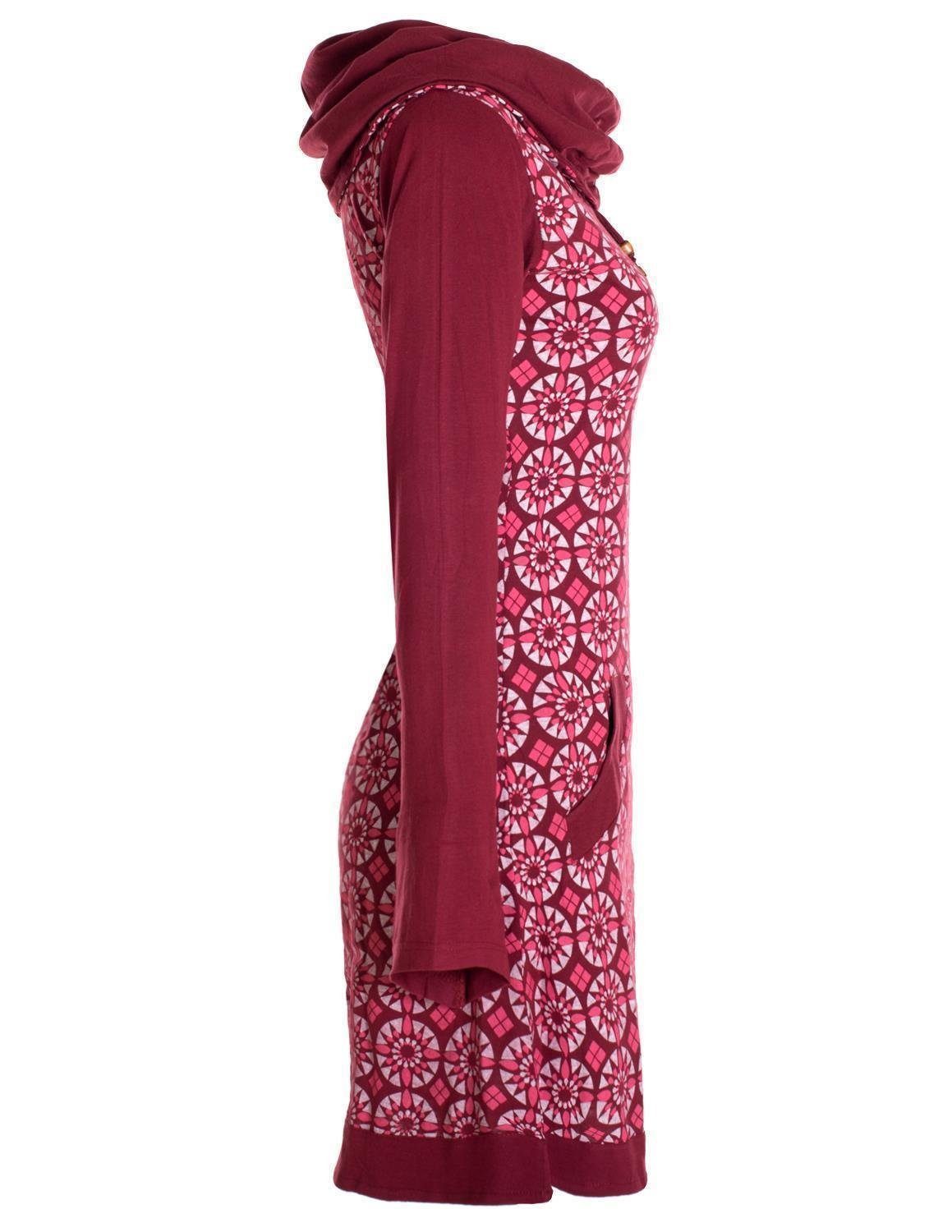 Vishes Jerseykleid Langarm Kleid Schalkragen Bedruckt 70er 80er Retro Hippiekleid