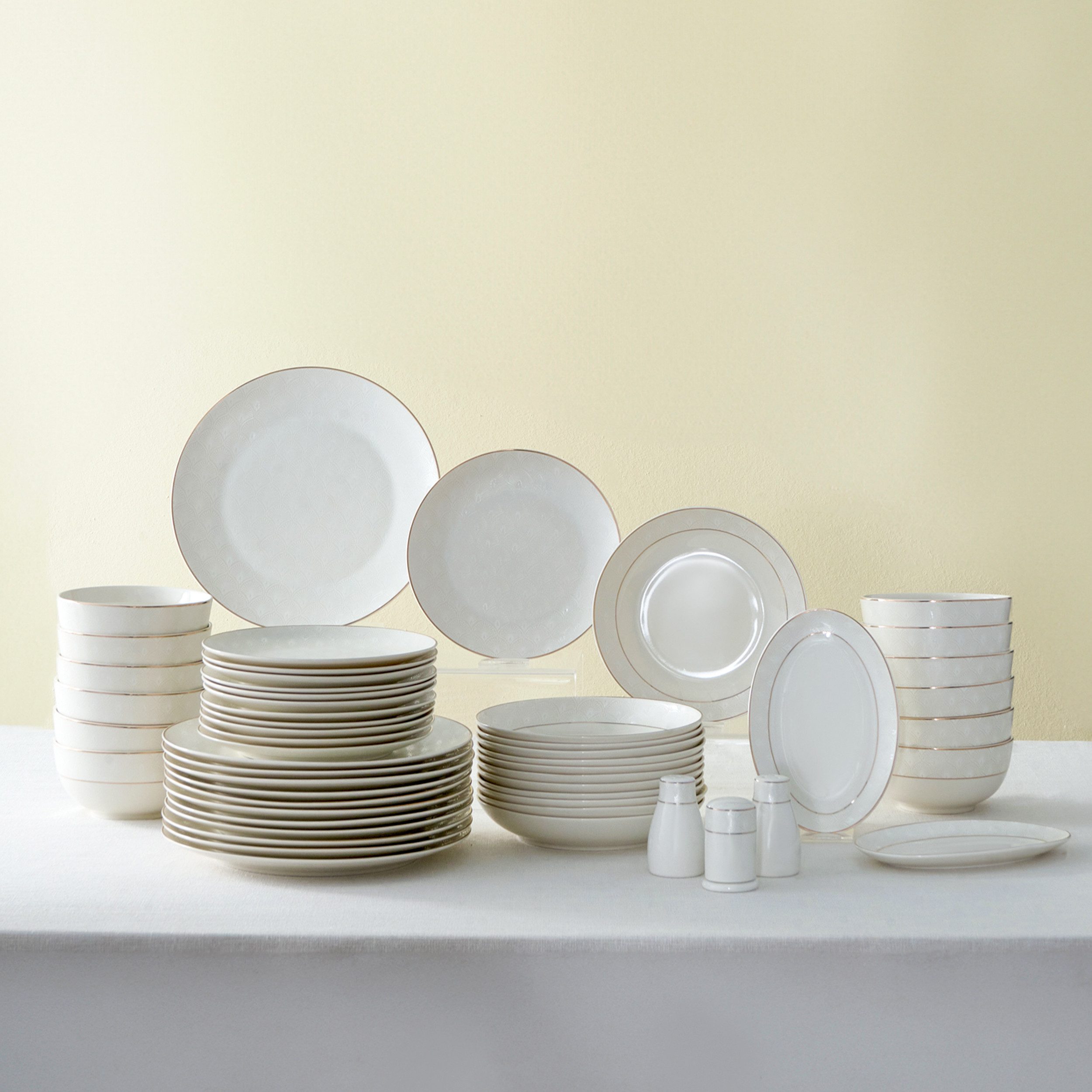 Karaca Geschirr-Set Karaca Elegance Bone Mandarin 53-teiliges Geschirrset 12 Personen Gold
