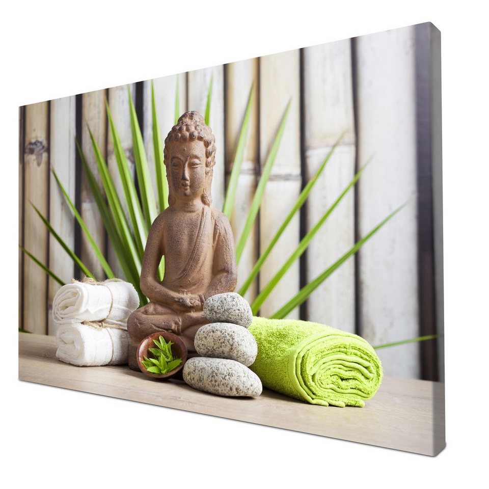wandmotiv24 Leinwandbild Buddha und sauna Wellness, Wellness (1 St),  Wandbild, Wanddeko, Leinwandbilder in versch. Größen