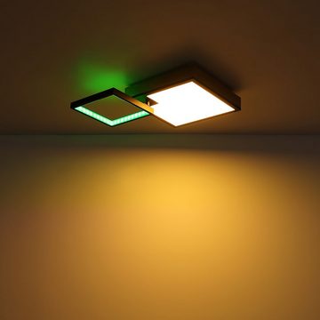 Globo LED Deckenleuchte, LED-Leuchtmittel fest verbaut, Kaltweiß, Warmweiß, Neutralweiß, Tageslichtweiß, Farbwechsel, Rot, Grün, Blau, LED Holzleuchte Deckenlampe mit Fernbedienung und Farbwechsler
