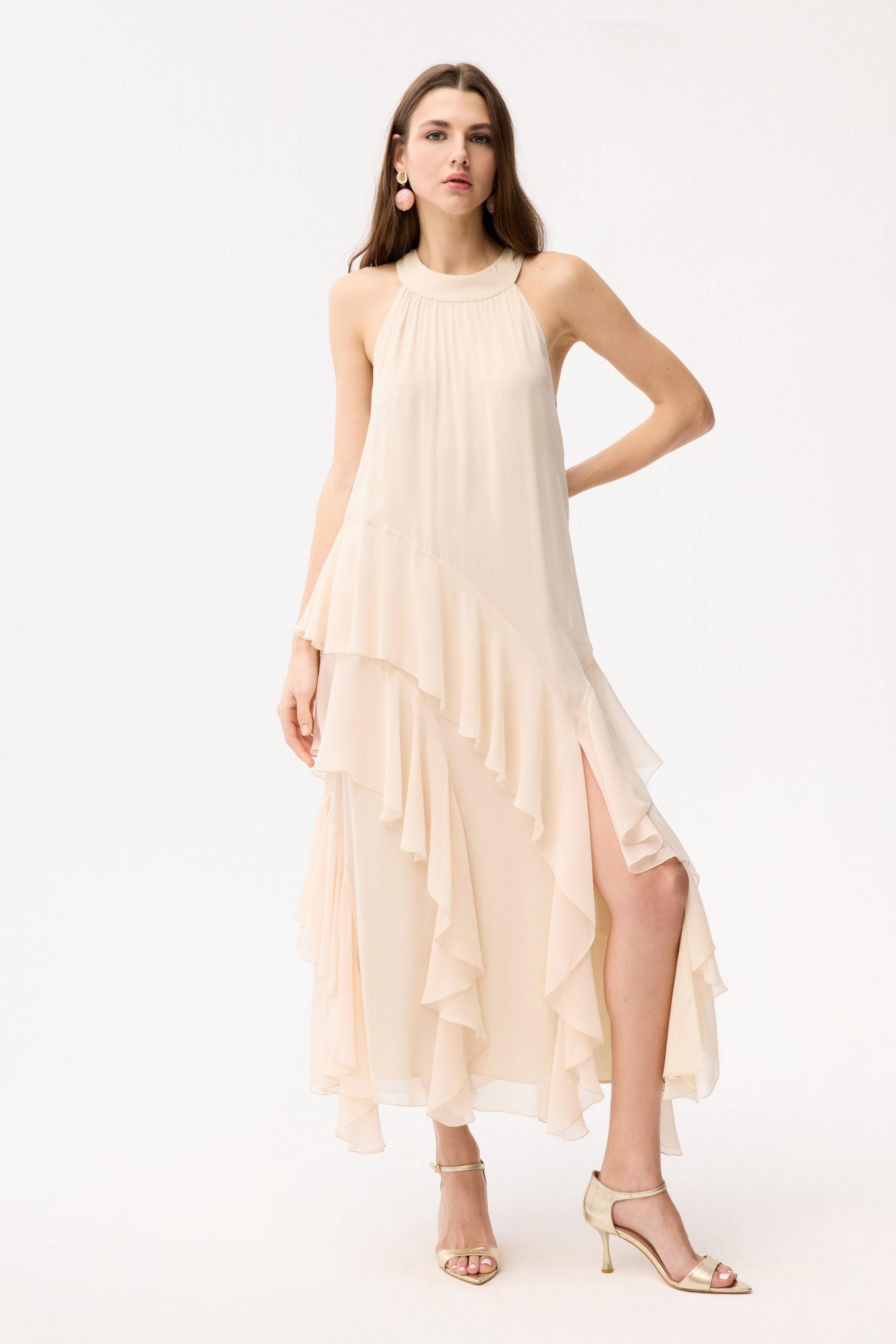 adL Jerseykleid Langes Kleid mit Volantdetail