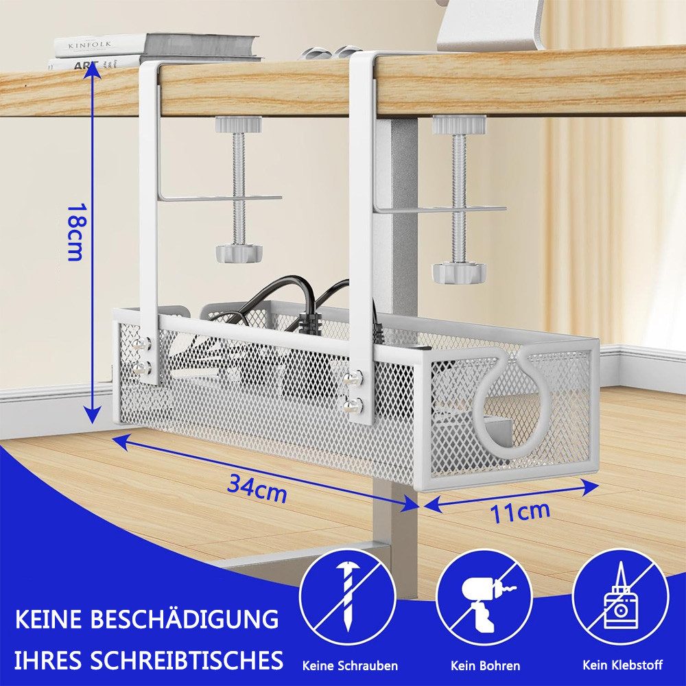 TUWENA Kabelkanal Kabelmanagement unter dem Schreibtisch, mit Klemme für Schreibtisch