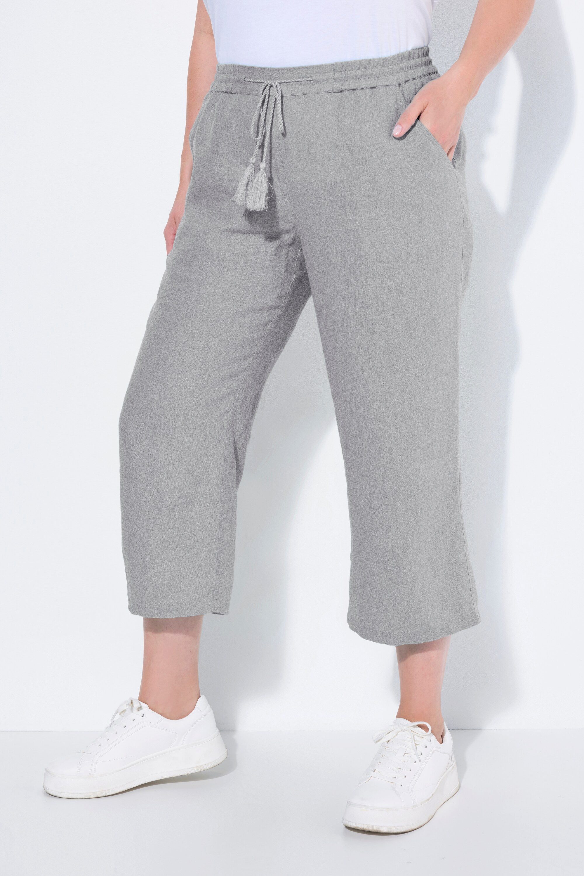 Ulla Popken Funktionshose 7/8-Leinenhose elastischer Bund natürlich kühl