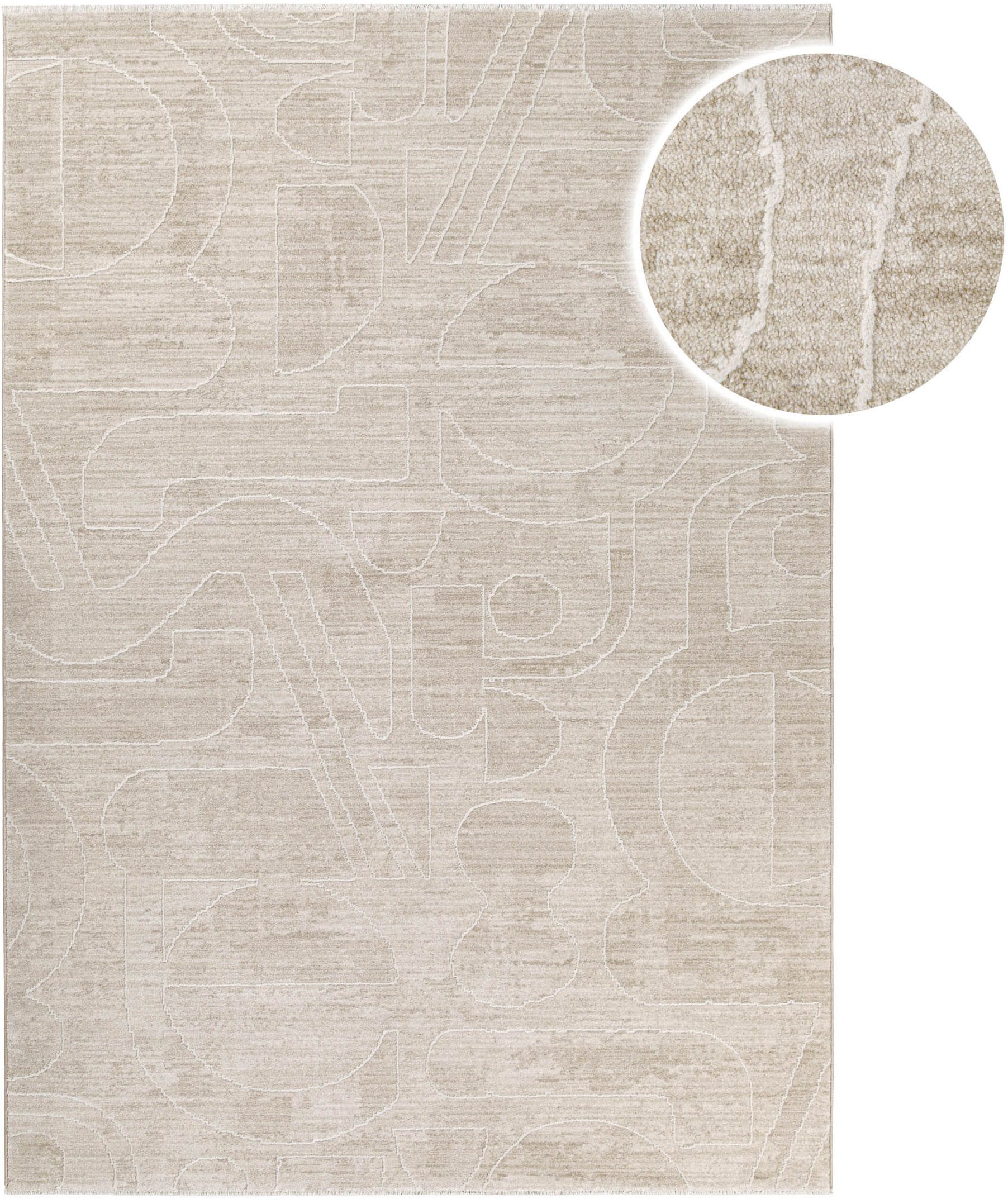 Esprit Teppich Beatle-B, rechteckig, Höhe: 15 mm, Kurzflor, grafisches Design, Hoch-Tief-Effekt, waschbar, Jute-Rücken