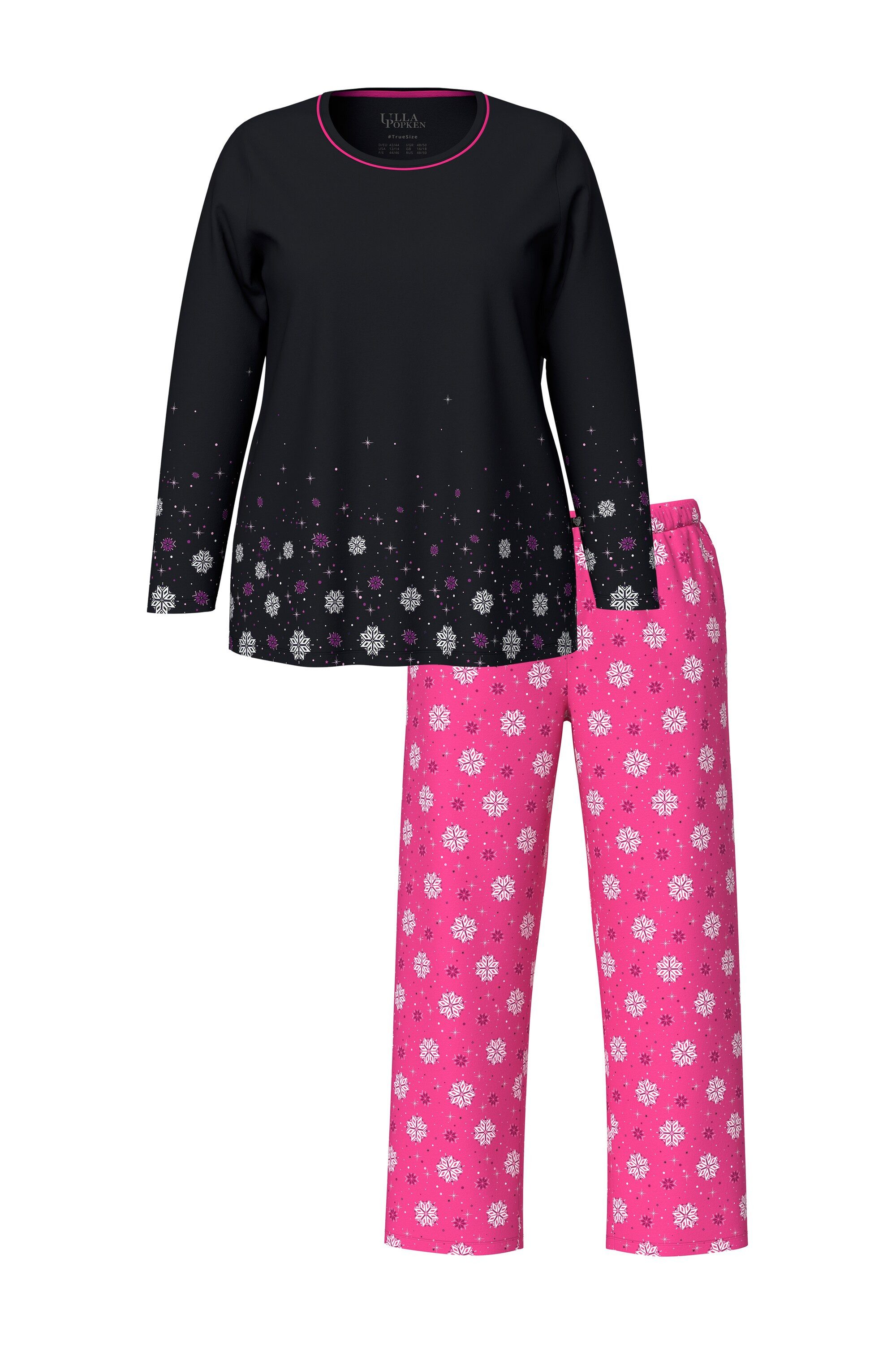 Ulla Popken Pyjama Pyjama Schneeflocken Rundhals Langarm günstig online kaufen