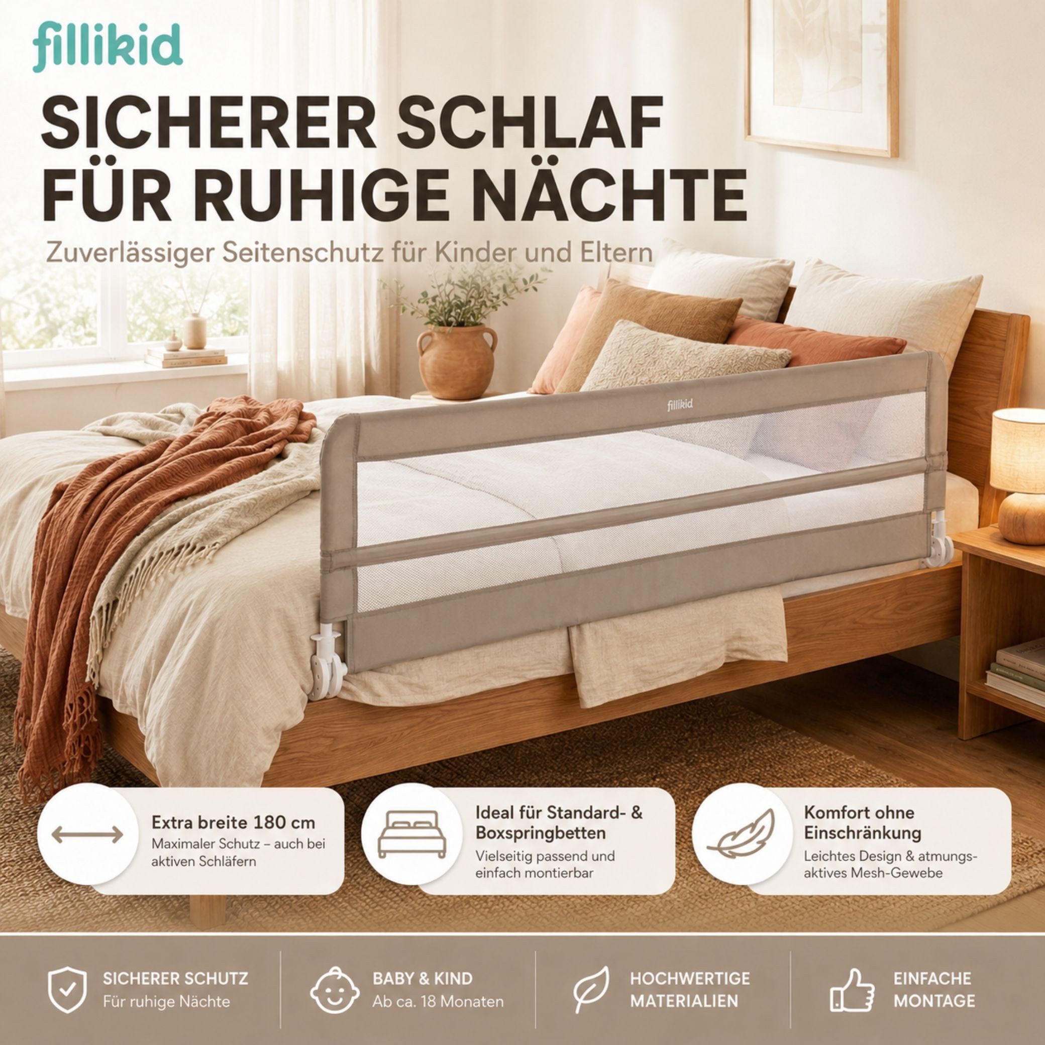 Fillikid Treppenschutzgitter Bettgitter Lina XL 180 x 50 cm Exklusiv