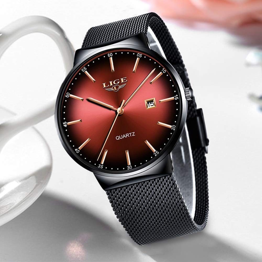 Lige Watch (0,78 Zoll), Uhr herren dünne edelstahl minimalistisch analoge quarz armbanduhr