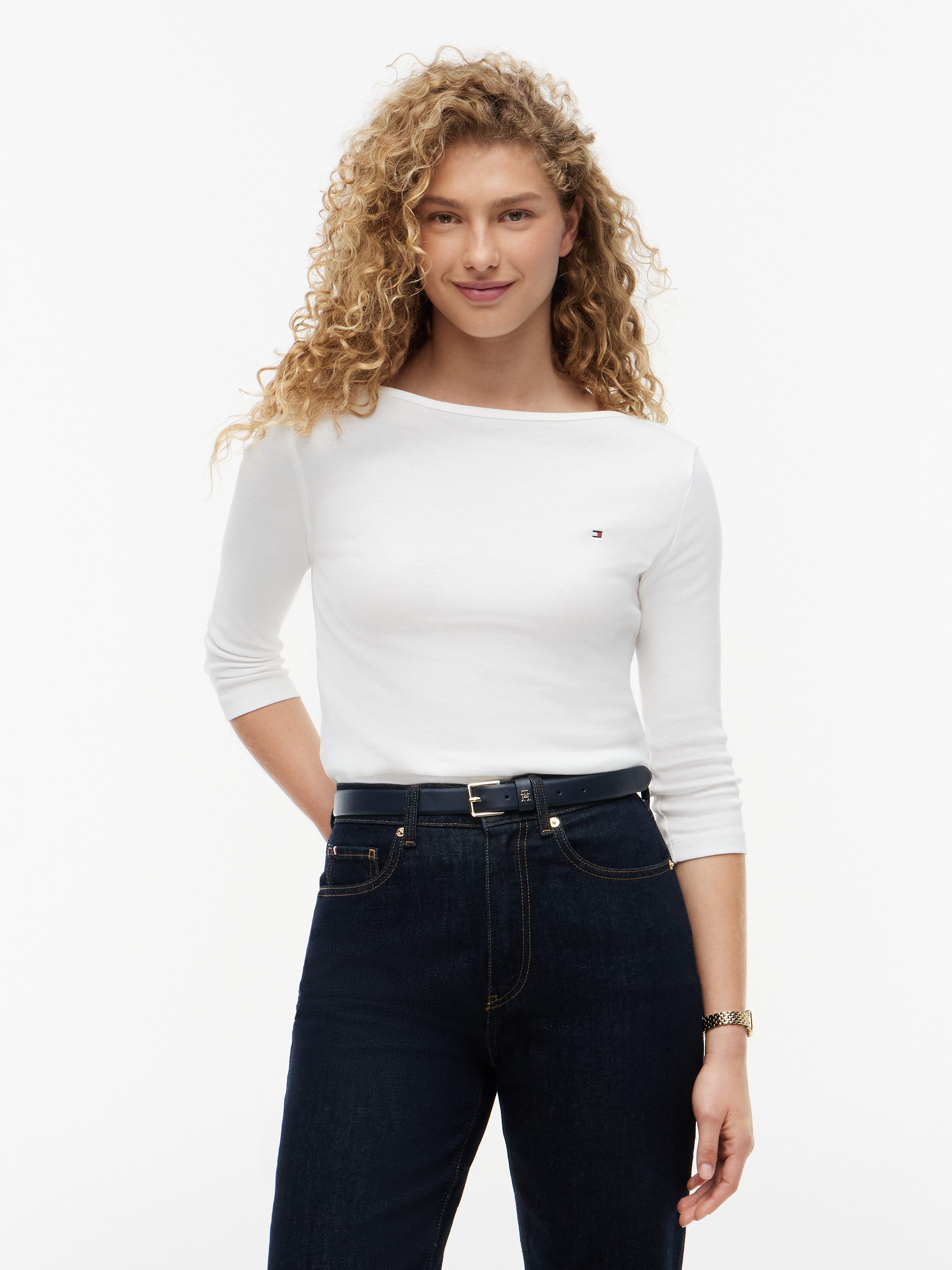 Tommy Hilfiger 3/4-Arm-Shirt NEW CODY BOAT-NECK Baumwolle, U-Boot-Ausschnitt, Slim Fit