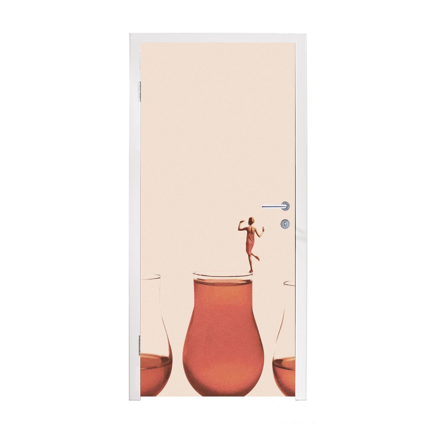 MuchoWow Türtapete Vintage - Frau - Glas - Pastell - Abstrakt, Matt, bedruckt, (1 St), Fototapete für Tür, Türaufkleber, 75x205 cm