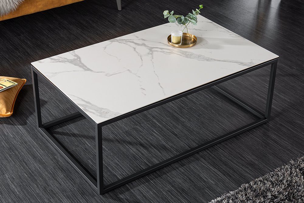 100cm · Keramik / Marmor-Optik Industrial · Metall 1-St), weiß | weiß Couchtisch · · · schwarz Glas riess-ambiente Wohnzimmer SYMBIOSE weiß (Einzelartikel,