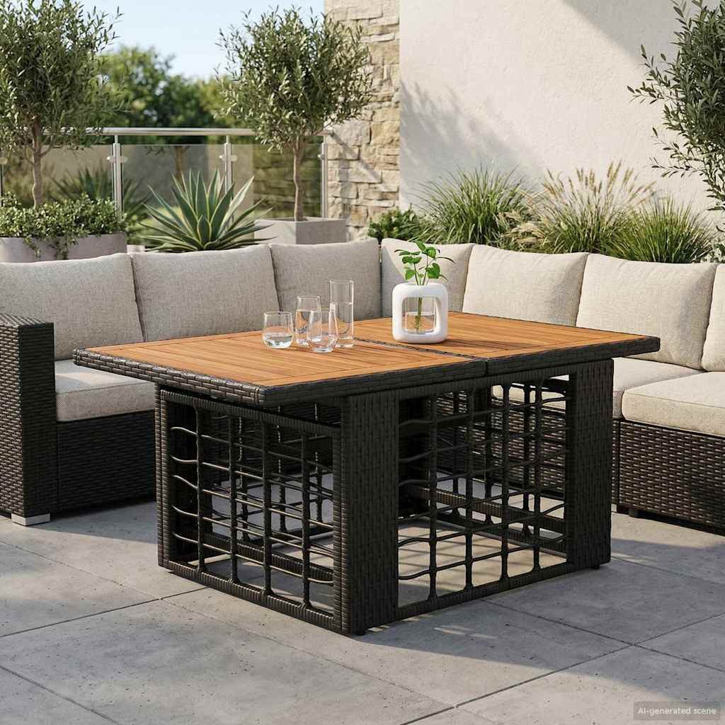 vidaXL Gartentisch Garten Lifting Up Tisch Schwarz und Natur 100 x 55 x 37 cm (1-St)