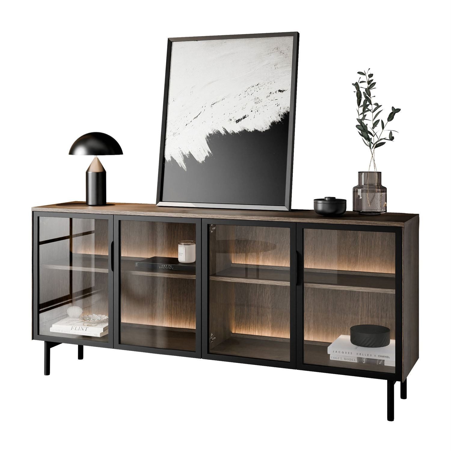 Lookway Kommode LINEA LOFT mit Glasfronten und LED-Beleuchtung